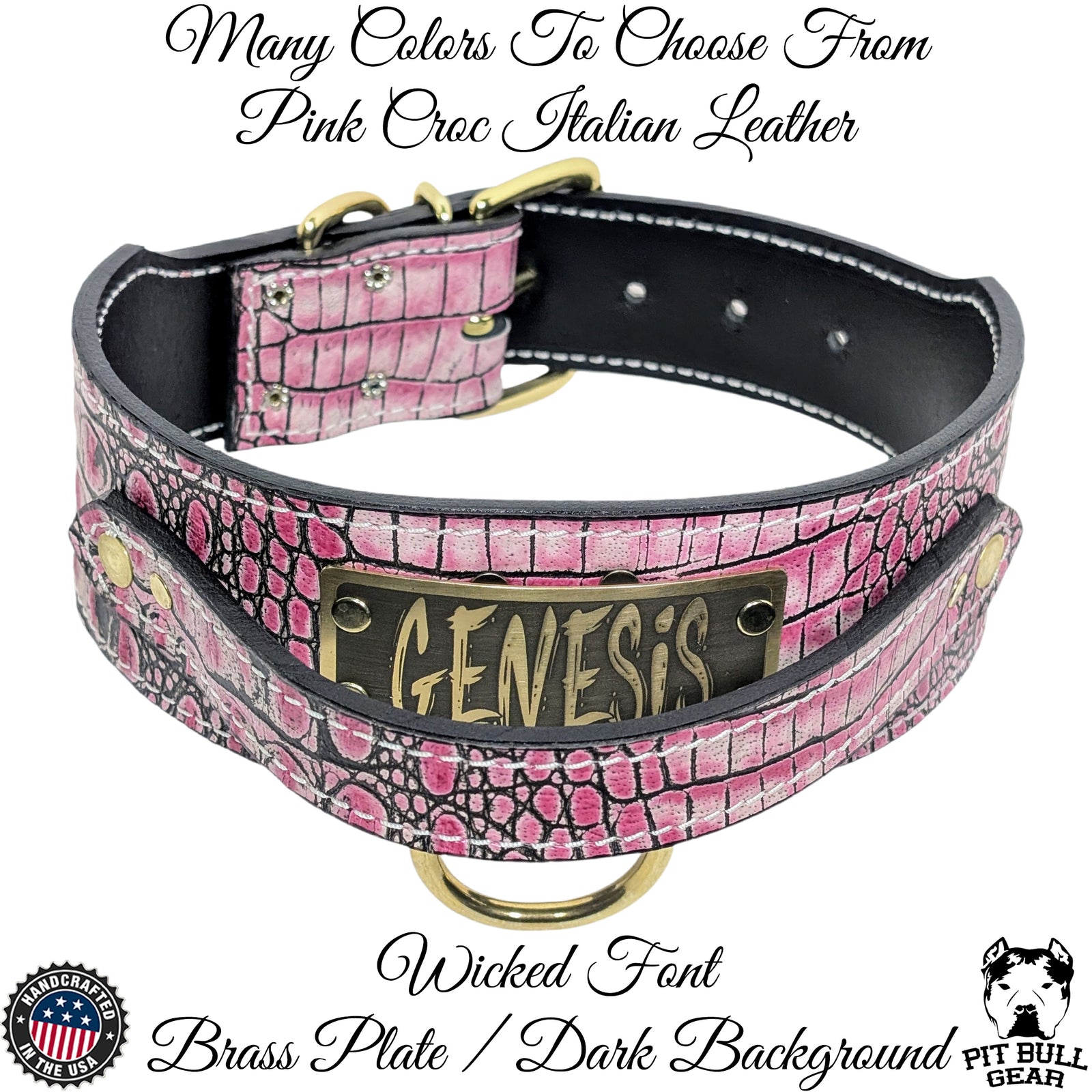 W26 - Collar de cuero con púas hexagonales personalizado de 2"