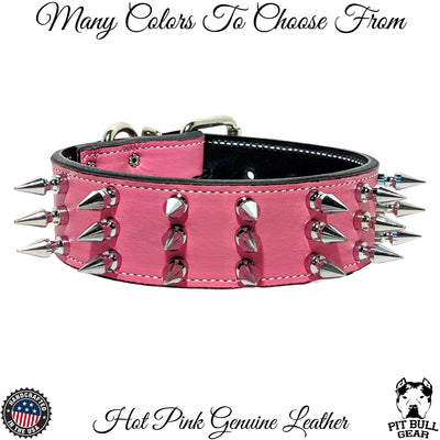 Spiked Leather Dog Collar, Protection Dog Collar, Custom 2" Wide - W18