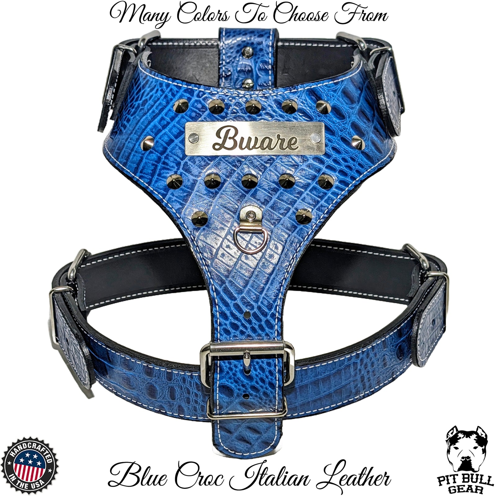NH10 - Custom Made Italian Leather Personalized Harness with Cone Studs