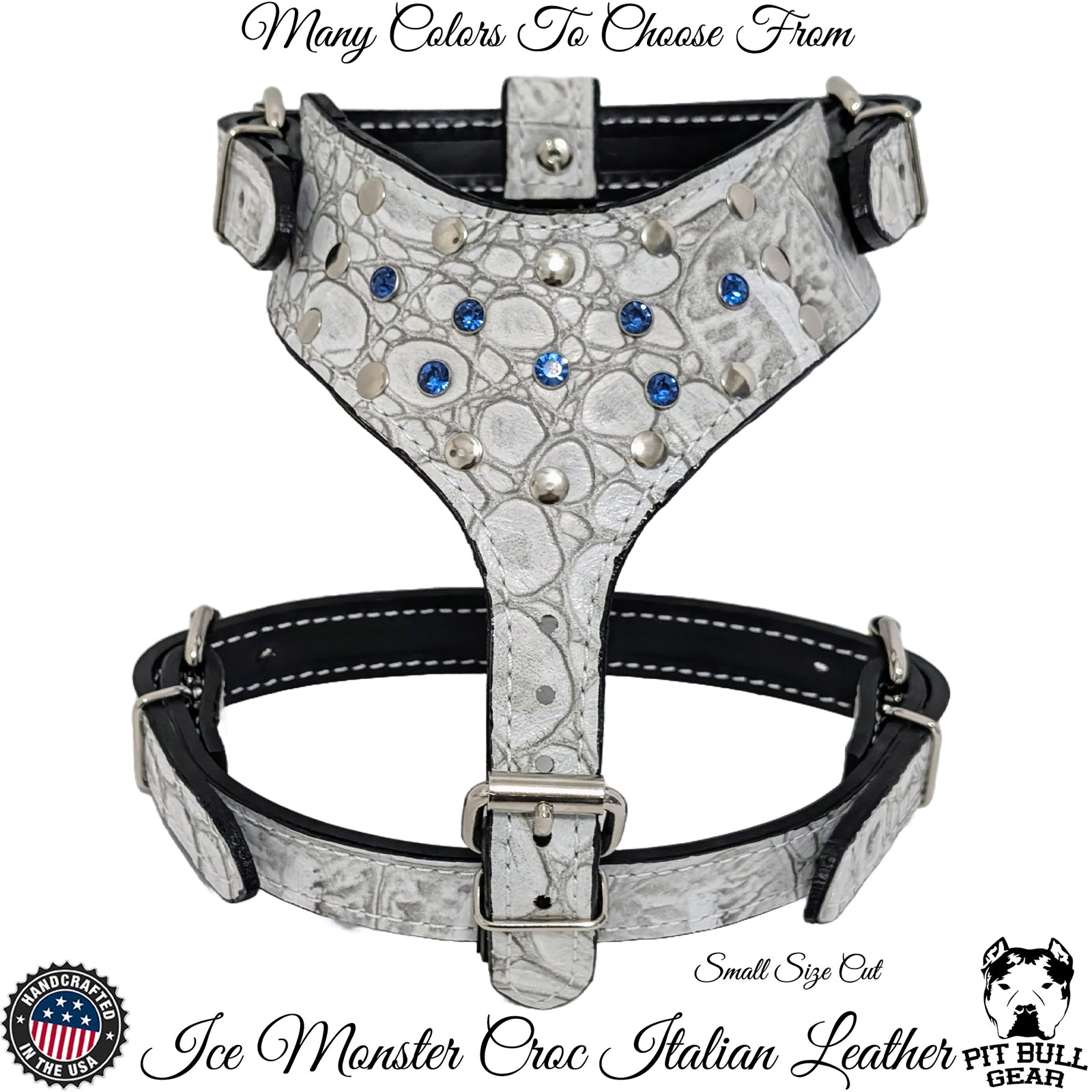 Y22 - Leather Dog Harness with Gems & Rivets
