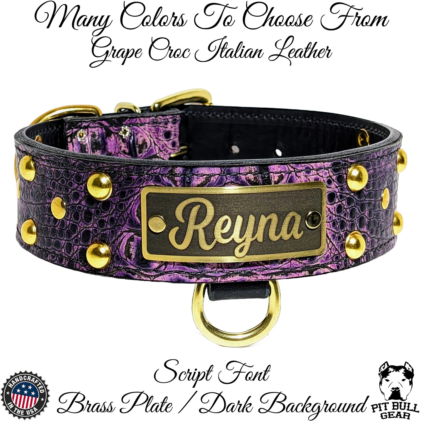 N12 - Collar para perro de cuero tachonado de 2" de ancho con placa de identificación