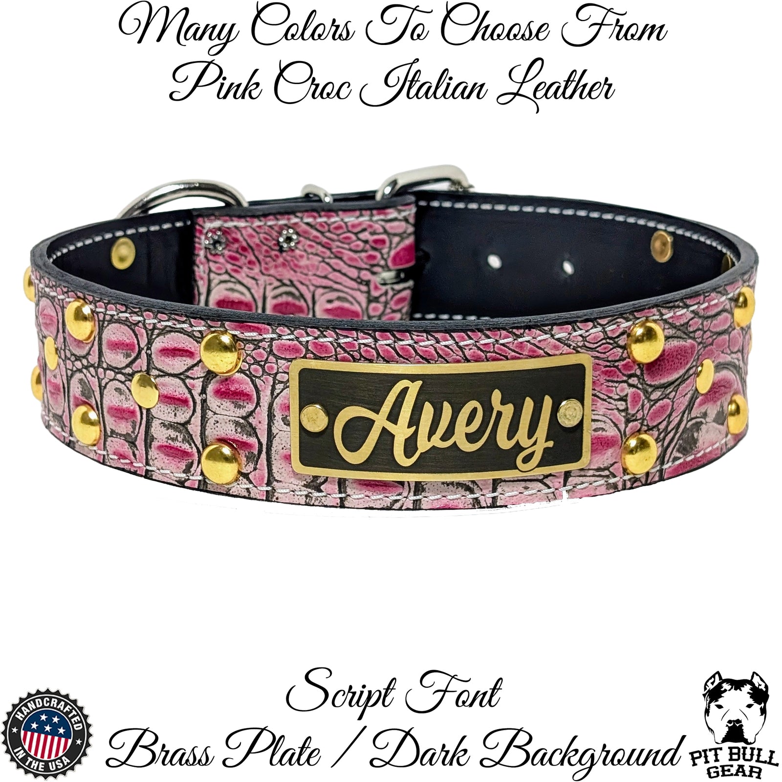 N12 - Collar para perro de cuero tachonado de 2" de ancho con placa de identificación