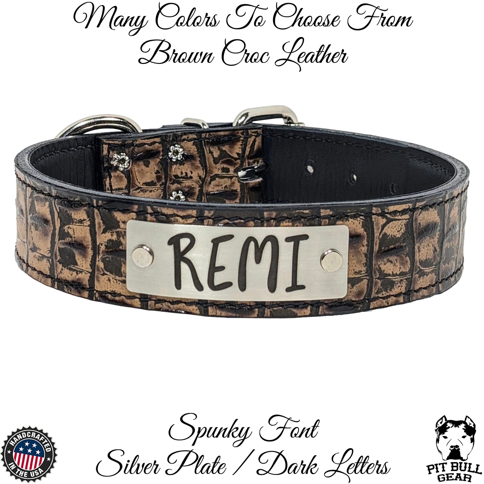 N7 - Collar de cuero para perro de 1,5" de ancho con placa de identificación personalizada