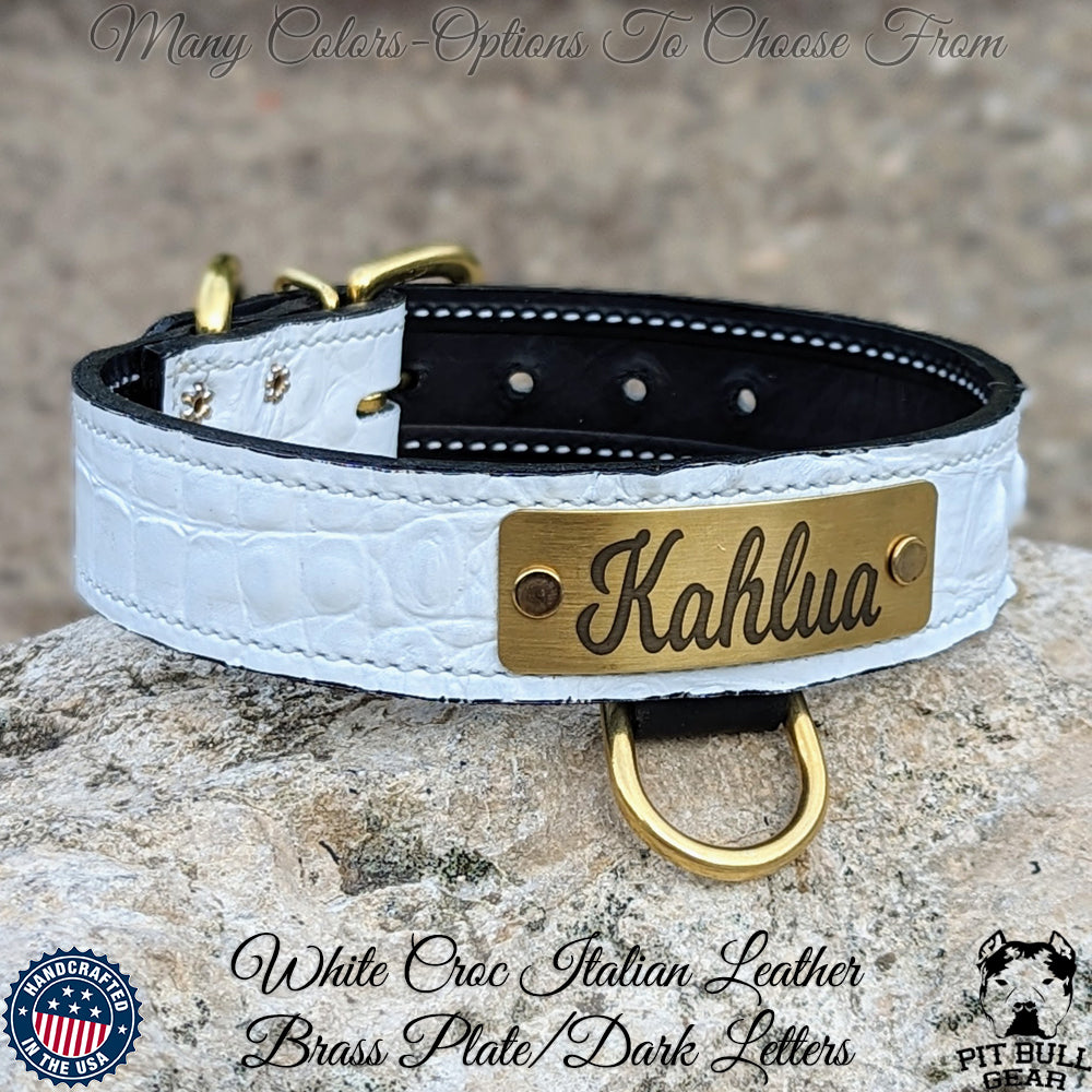 N7 - Collar de cuero para perro de 1,5" de ancho con placa de identificación personalizada