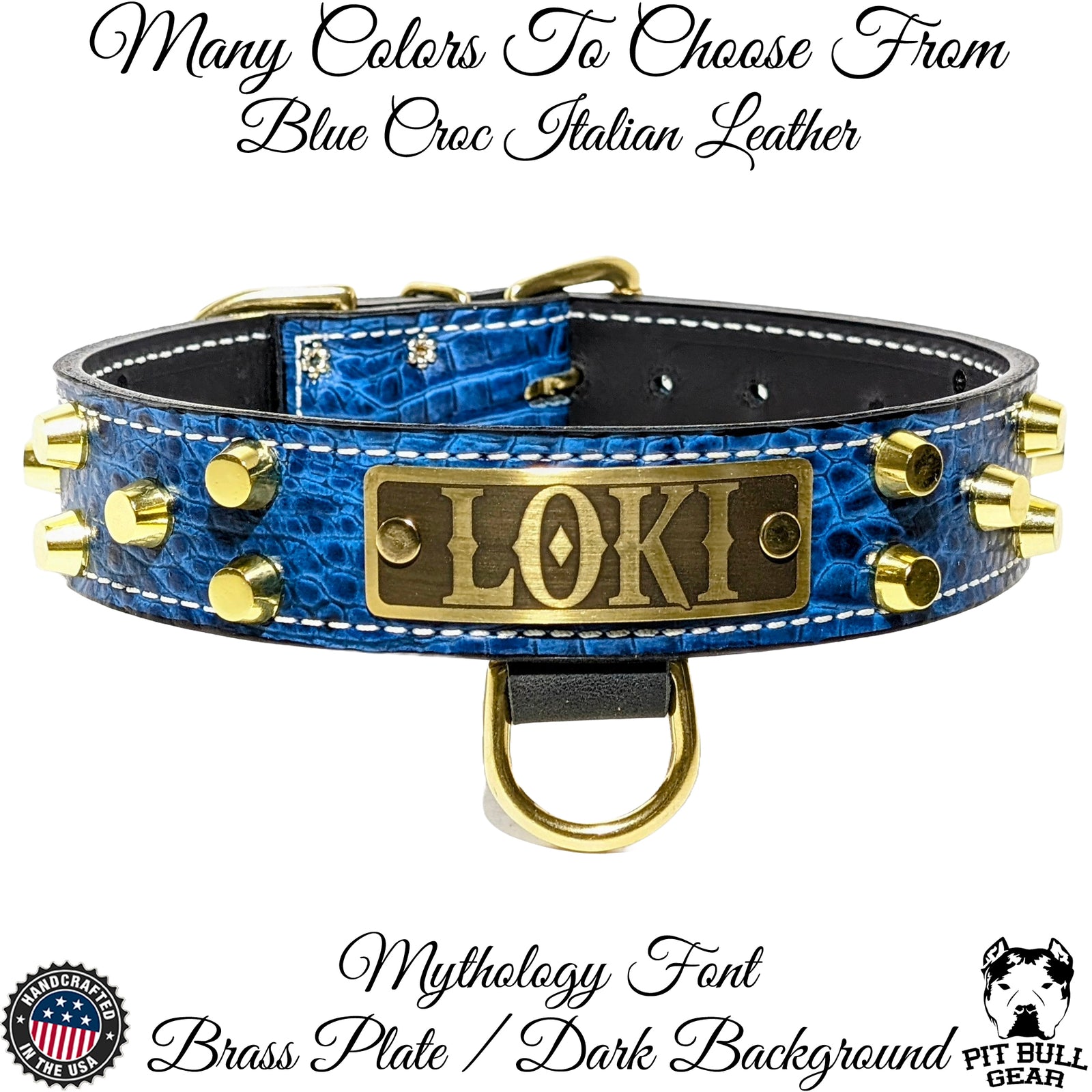 NV44 - Collar de cuero para perro de 1,5" de ancho con placa de identificación y tachuelas