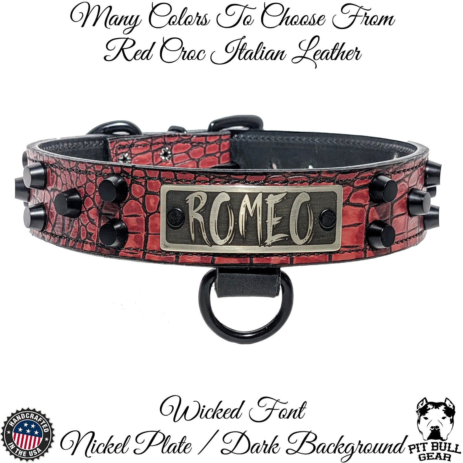 NV44 - Collar de cuero para perro de 1,5" de ancho con placa de identificación y tachuelas