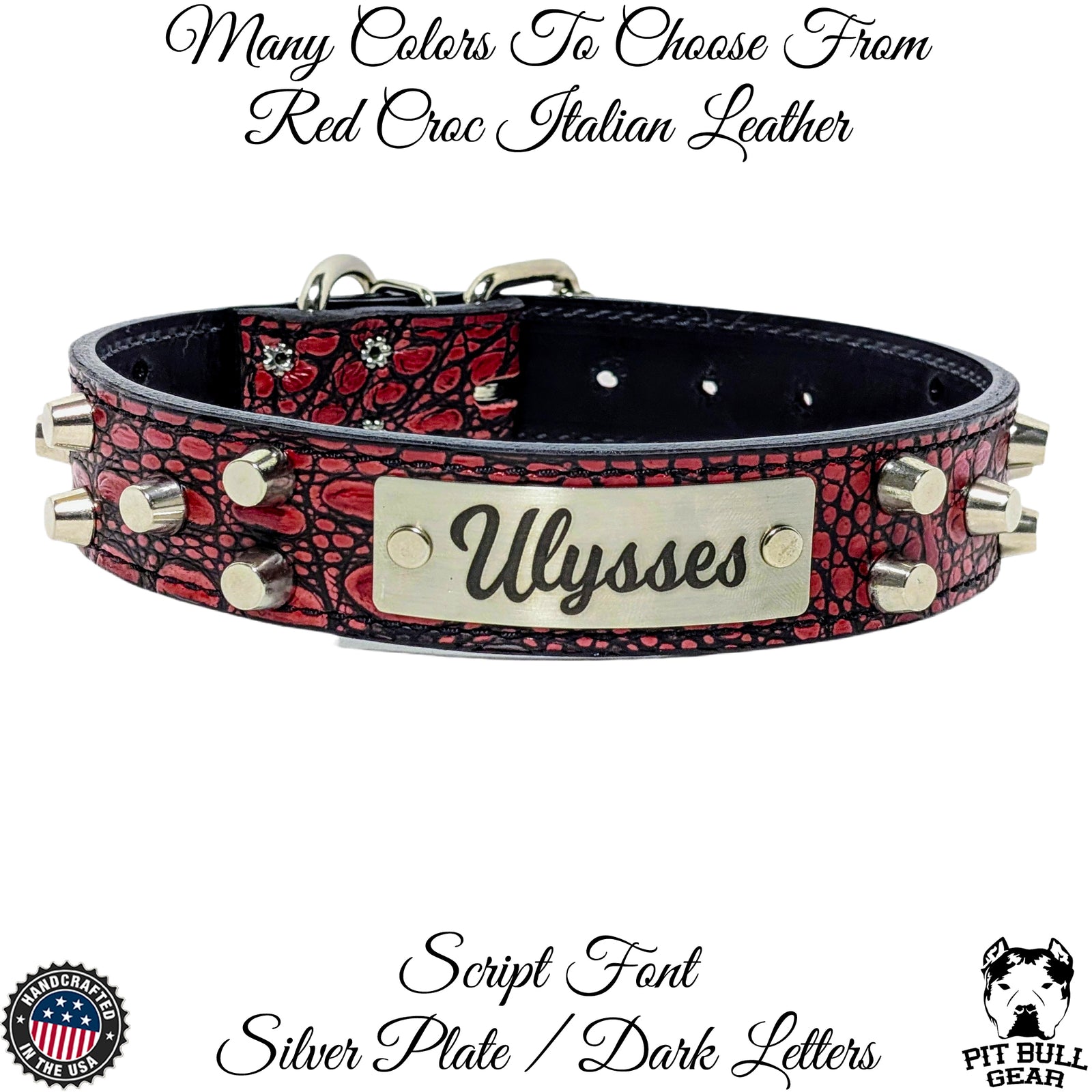 NV44 - Collar de cuero para perro de 1,5" de ancho con placa de identificación y tachuelas