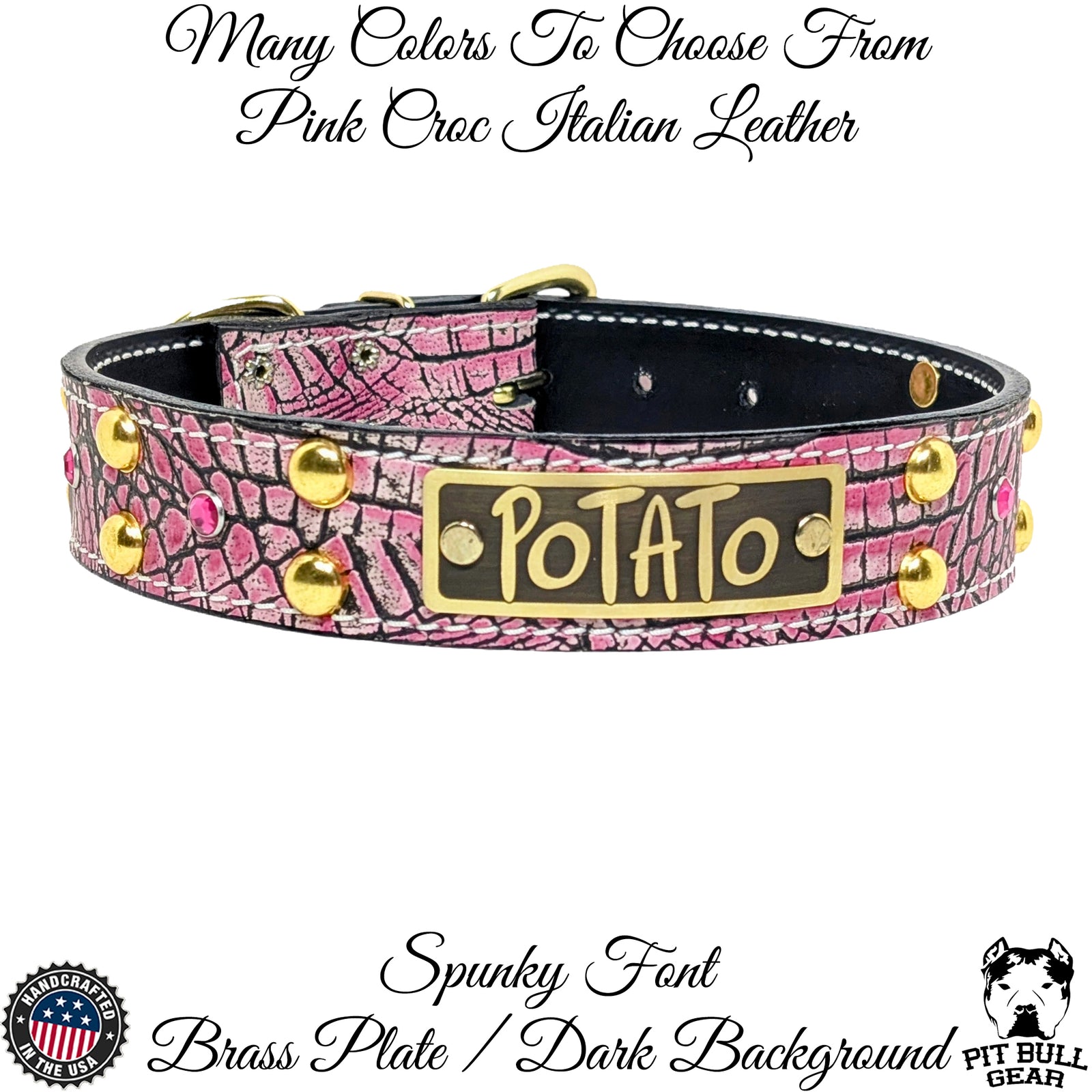 V20 - Collar de cuero personalizado para perros de 1,5" de ancho con tachuelas y gemas