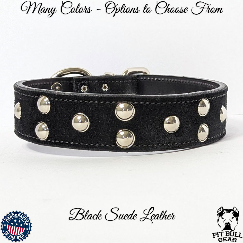 V8 - Collar de cuero para perros de 1,5" de ancho con tachuelas