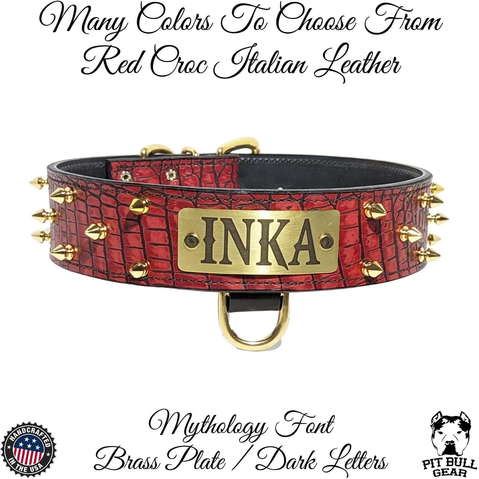 W46 - Collar para perro de cuero con pinchos de 2" con placa de identificación personalizada