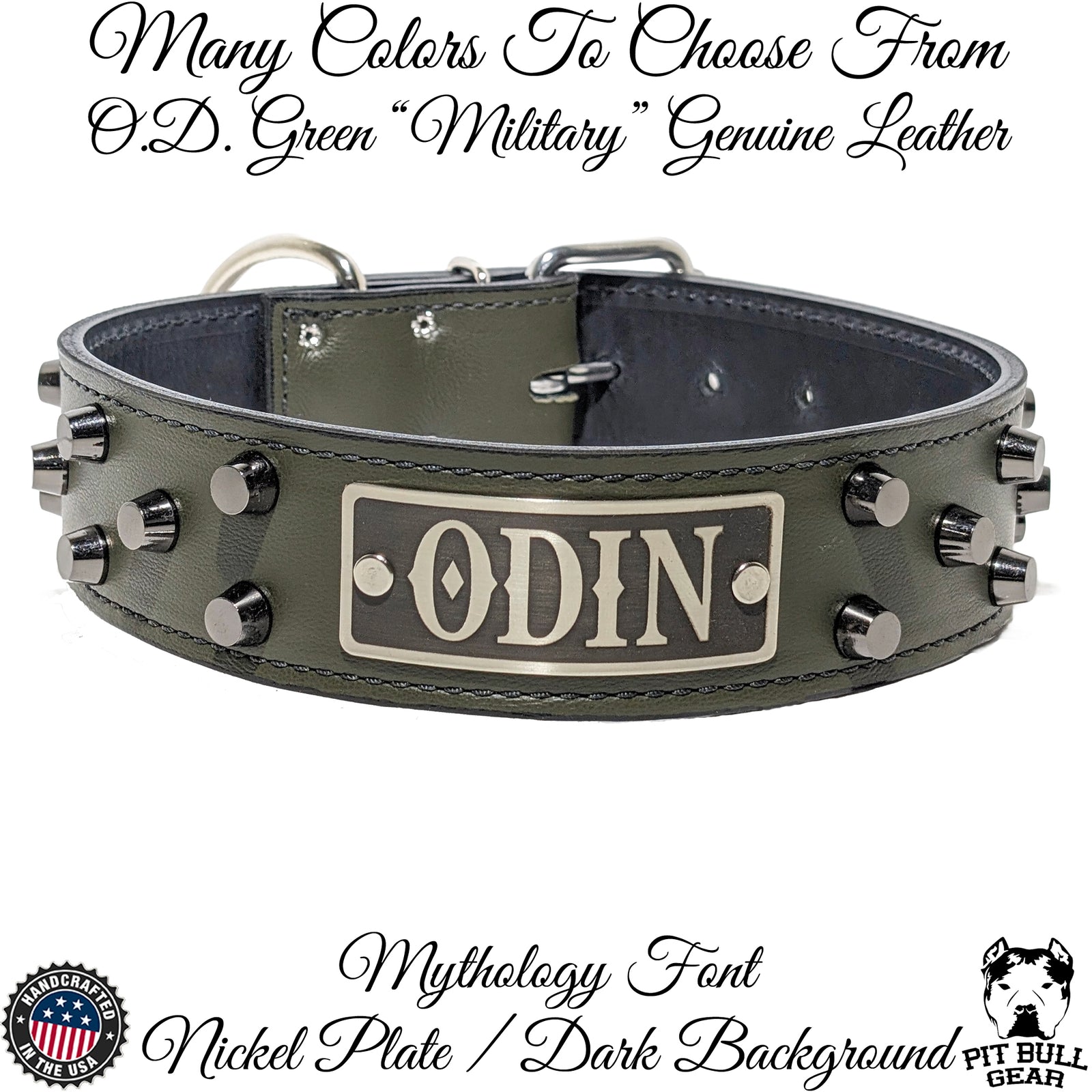 WN4 - Collar de cuero para perros de 2" de ancho con tachuelas y placa con nombre