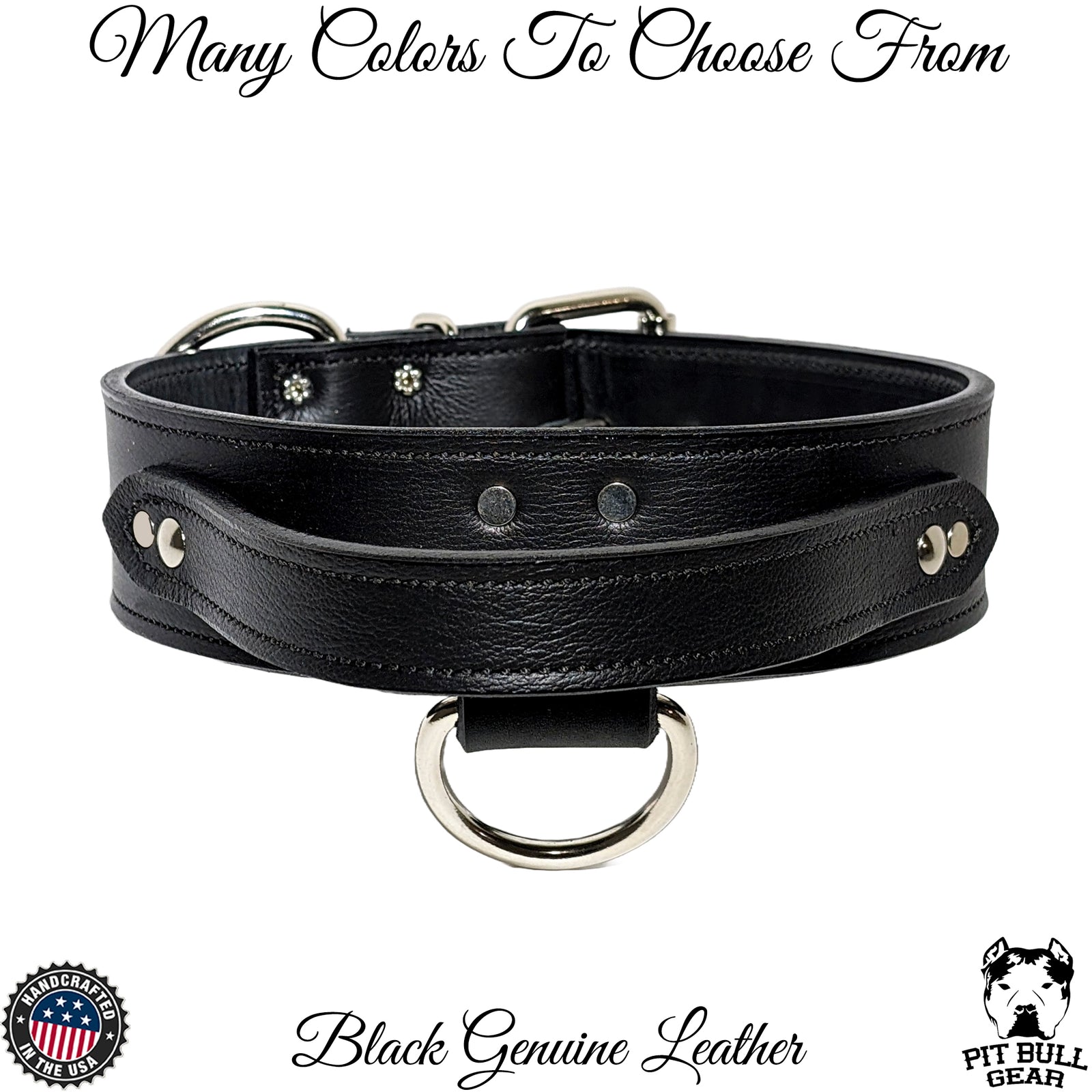 AGT1 - Collar de cuero para perros con agitación de 2" de ancho y asa