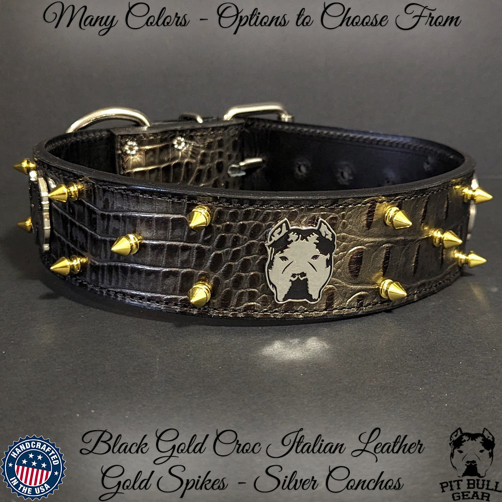 W47 - 2" Wide "Bully" Spiked Leather Dog Collar