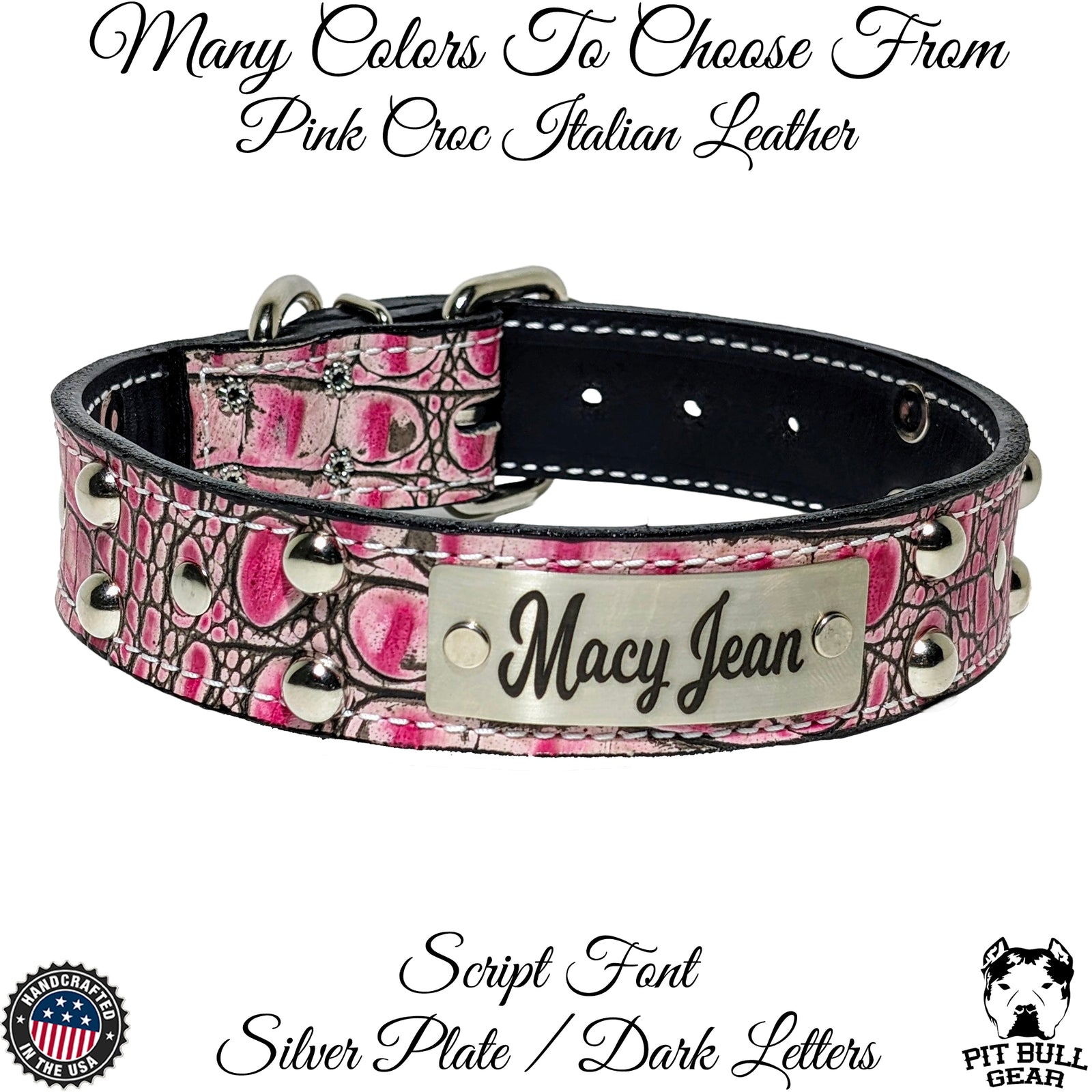 N10 - Collar de cuero para perro de 1,5" de ancho con placa de identificación personalizada y tachuelas