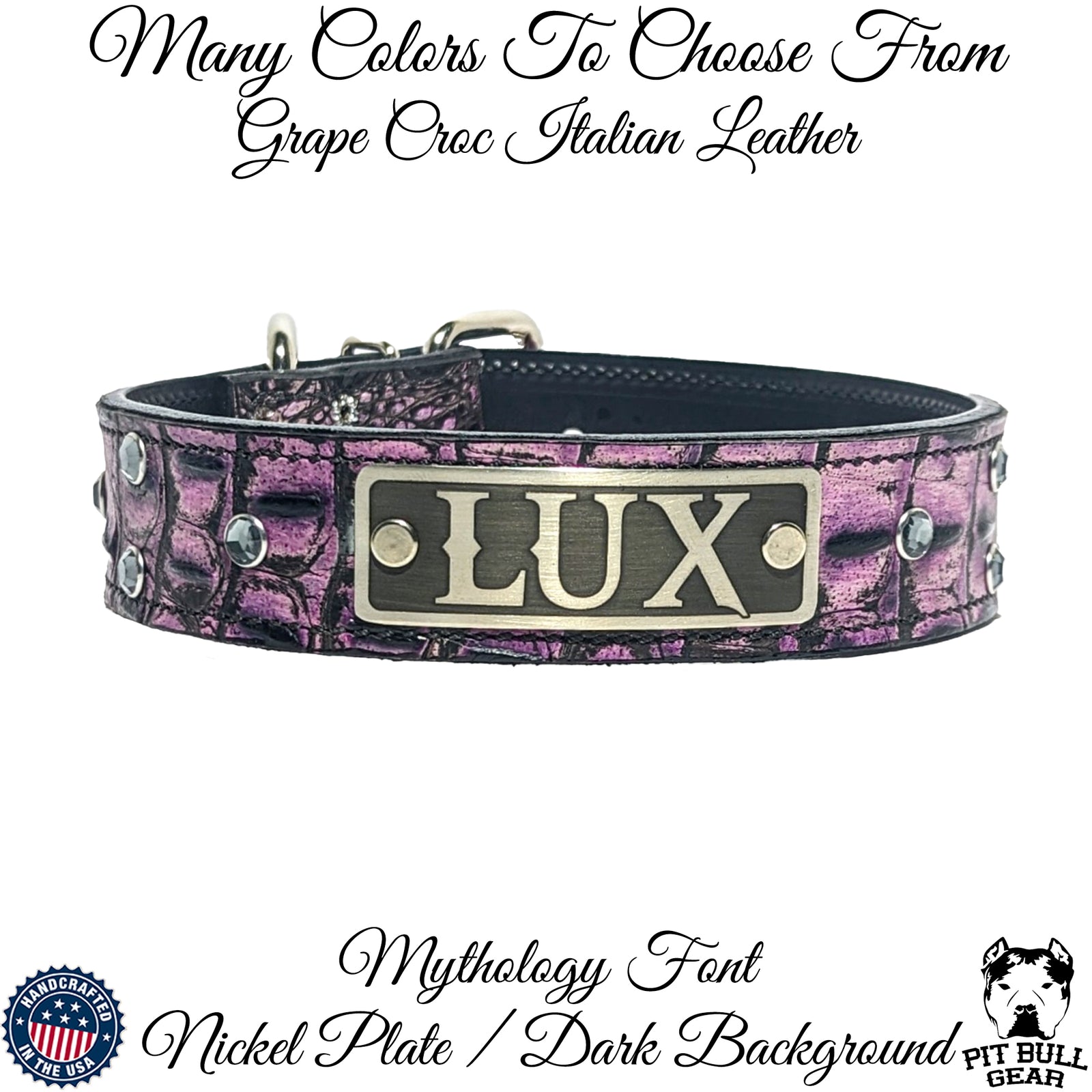 N11 - Collar de cuero para perros de 1,5" de ancho con placa de identificación y gemas