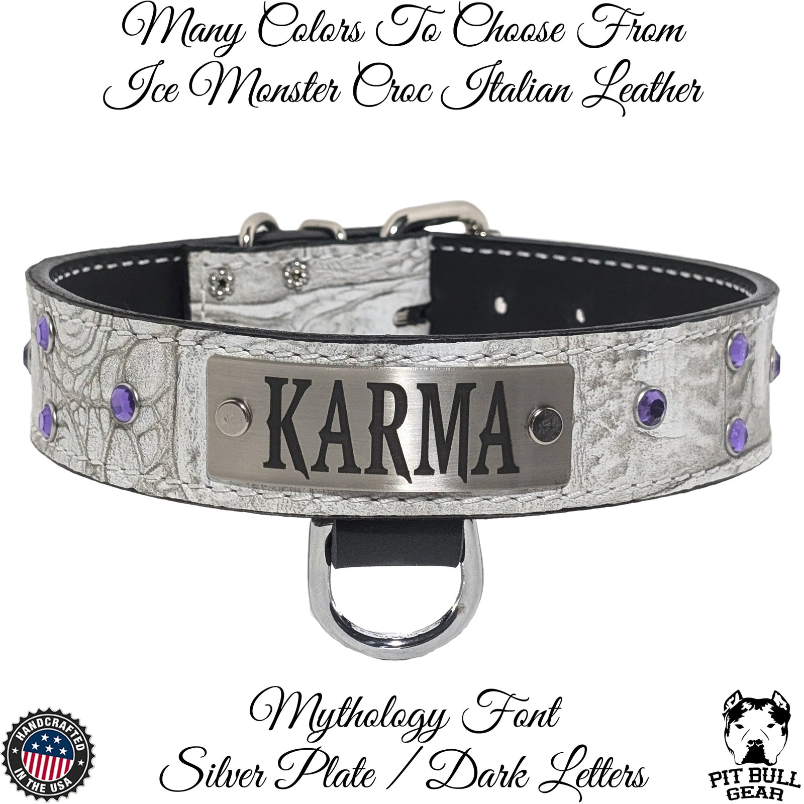 N11 - Collar de cuero para perros de 1,5" de ancho con placa de identificación y gemas