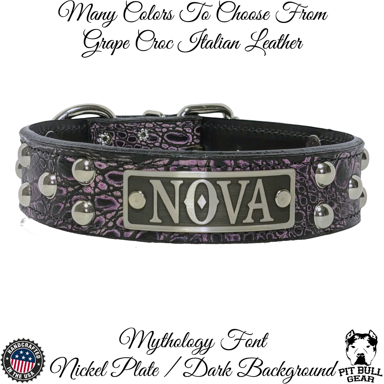 N13 - Collar de cuero para perro de 1,5" de ancho, nombre personalizado con tachuelas en forma de cúpula