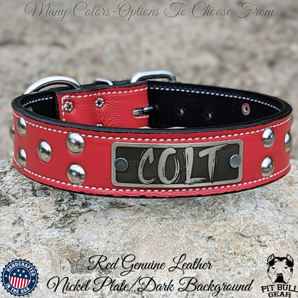 N13 - Collar de cuero para perro de 1,5" de ancho, nombre personalizado con tachuelas en forma de cúpula