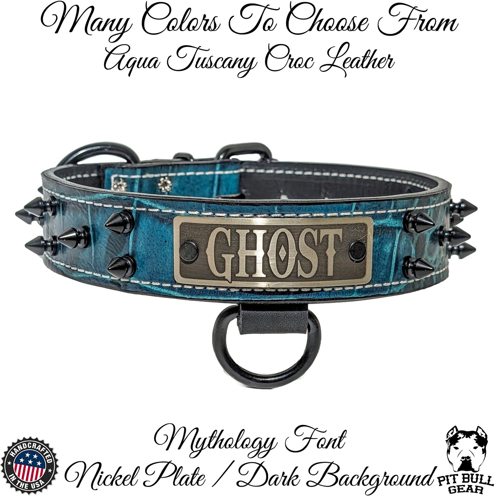 N14 - Collar para perro de cuero con pinchos de 1,5" de ancho y placa de identificación personalizada