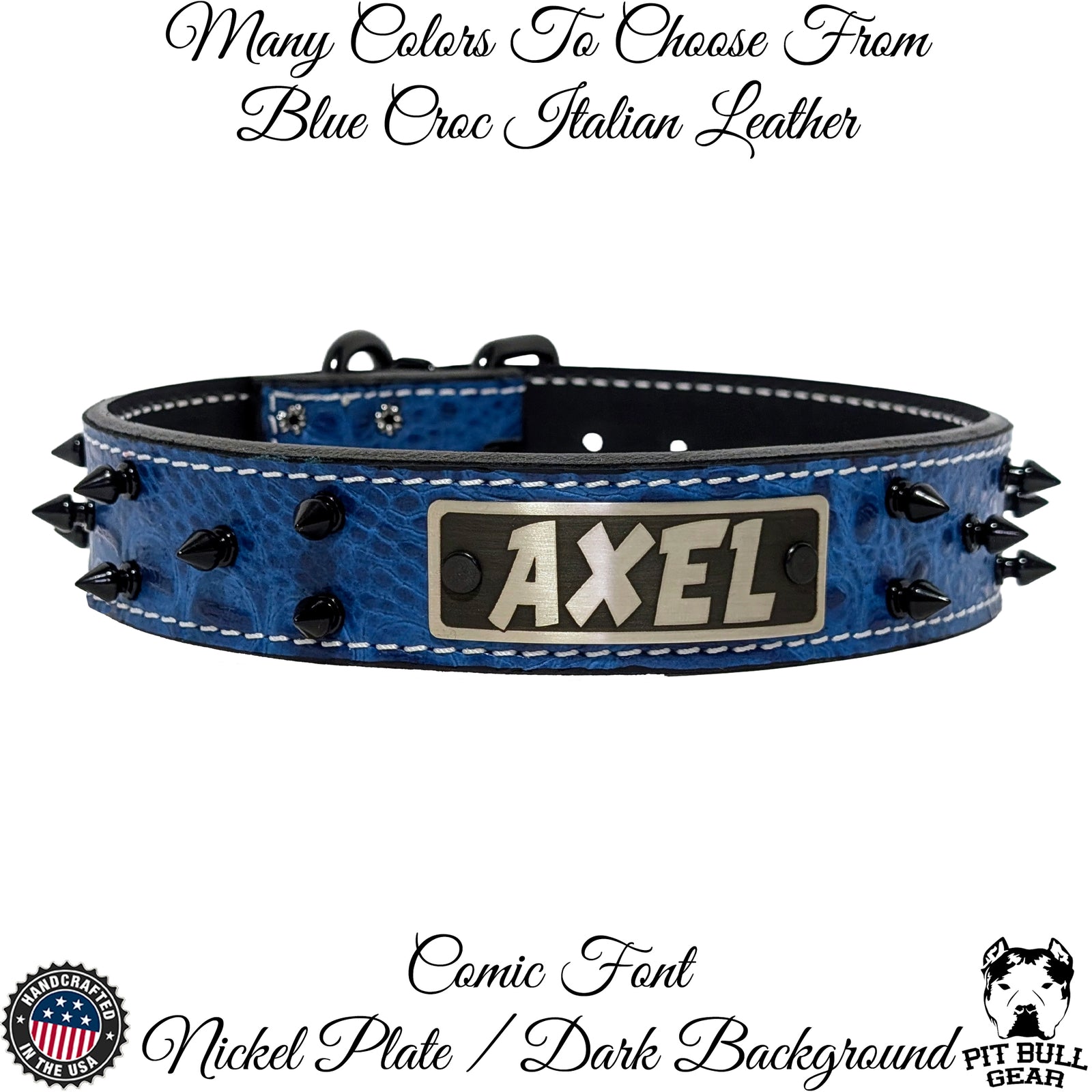 N14 - Collar para perro de cuero con pinchos de 1,5" de ancho y placa de identificación personalizada