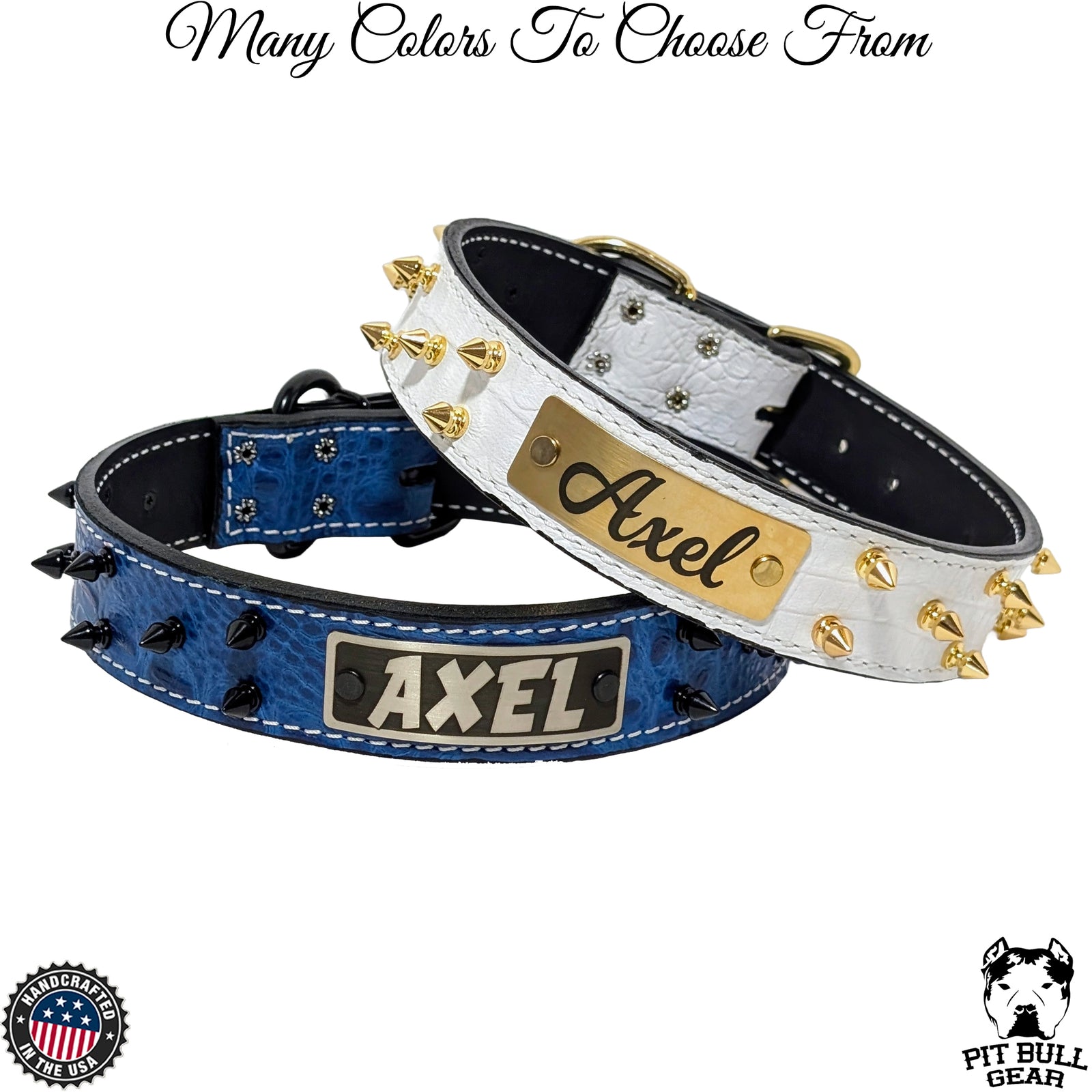 N14 - Collar para perro de cuero con pinchos de 1,5" de ancho y placa de identificación personalizada