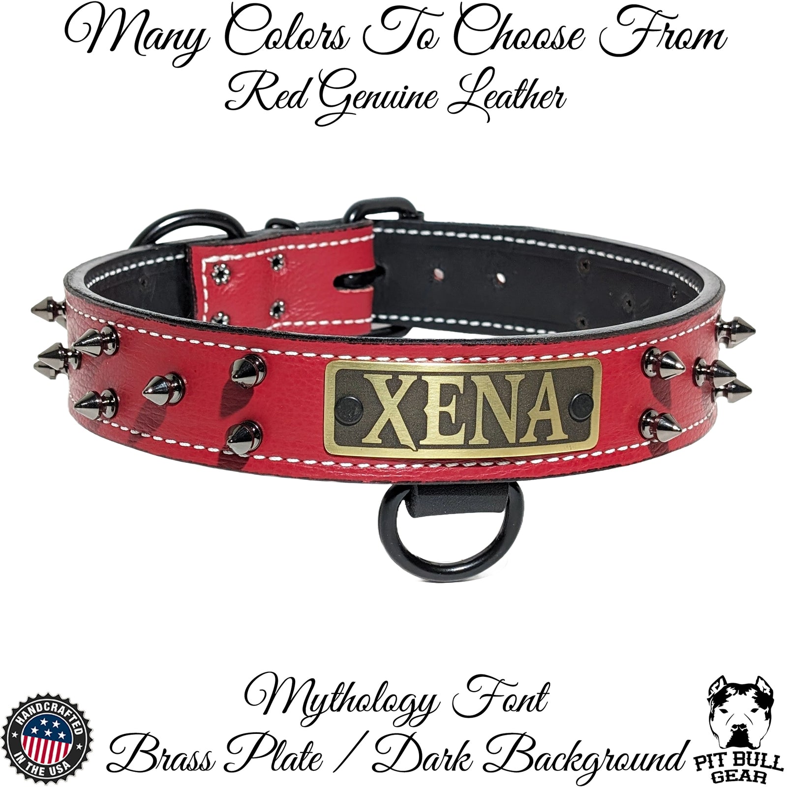 N14 - Collar para perro de cuero con pinchos de 1,5" de ancho y placa de identificación personalizada