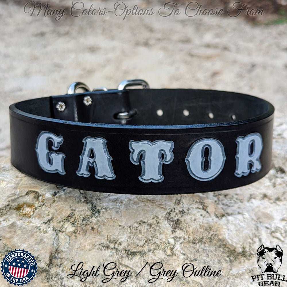 Leather Dog Collar Hand Painted Name Collar 1-Ply 1.5" Wide - N3