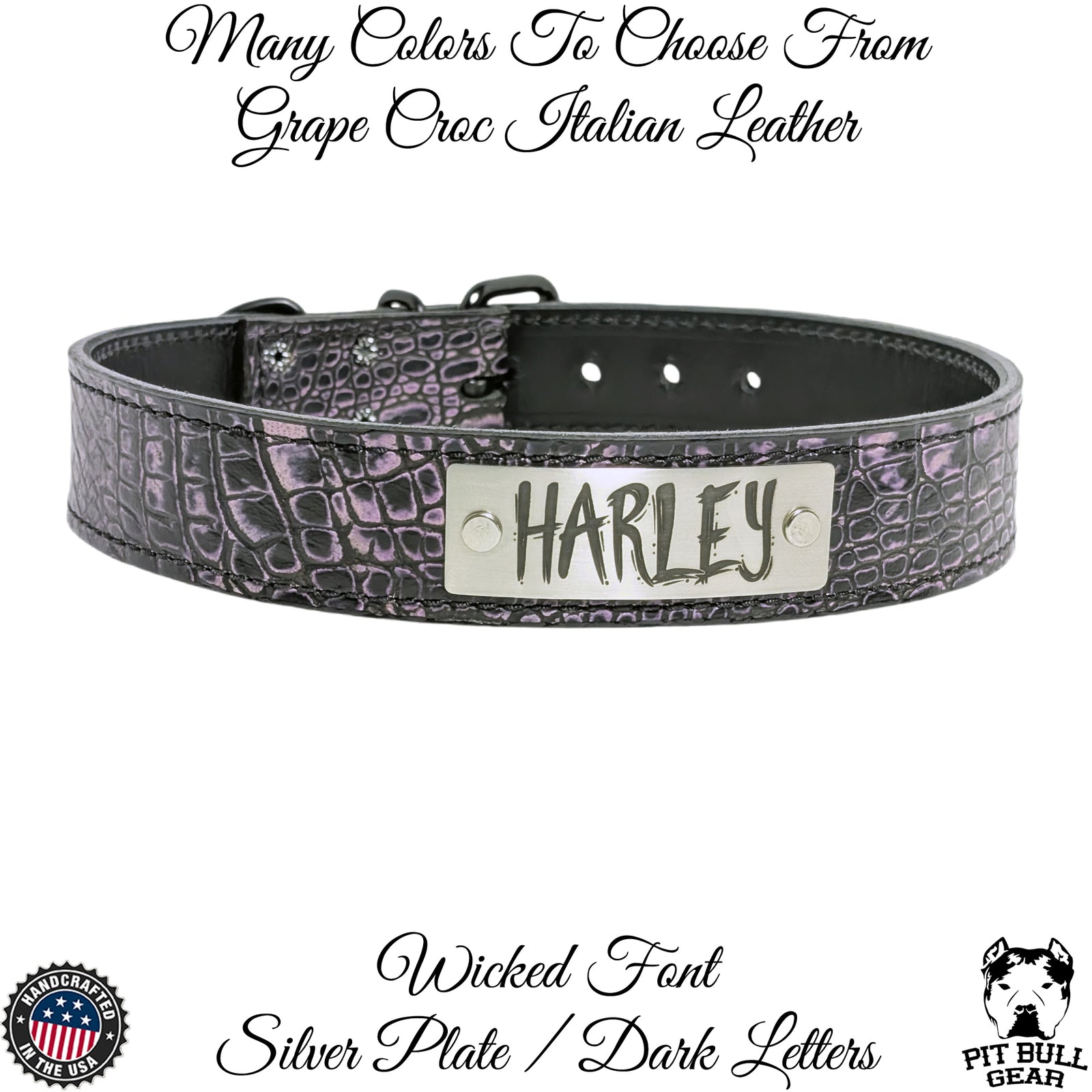 N7 - Collar de cuero para perro de 1,5" de ancho con placa de identificación personalizada