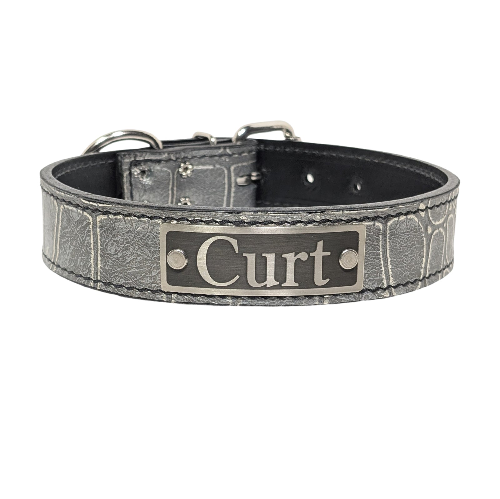 N7 - Collar de cuero para perro de 1,5" de ancho con placa de identificación personalizada