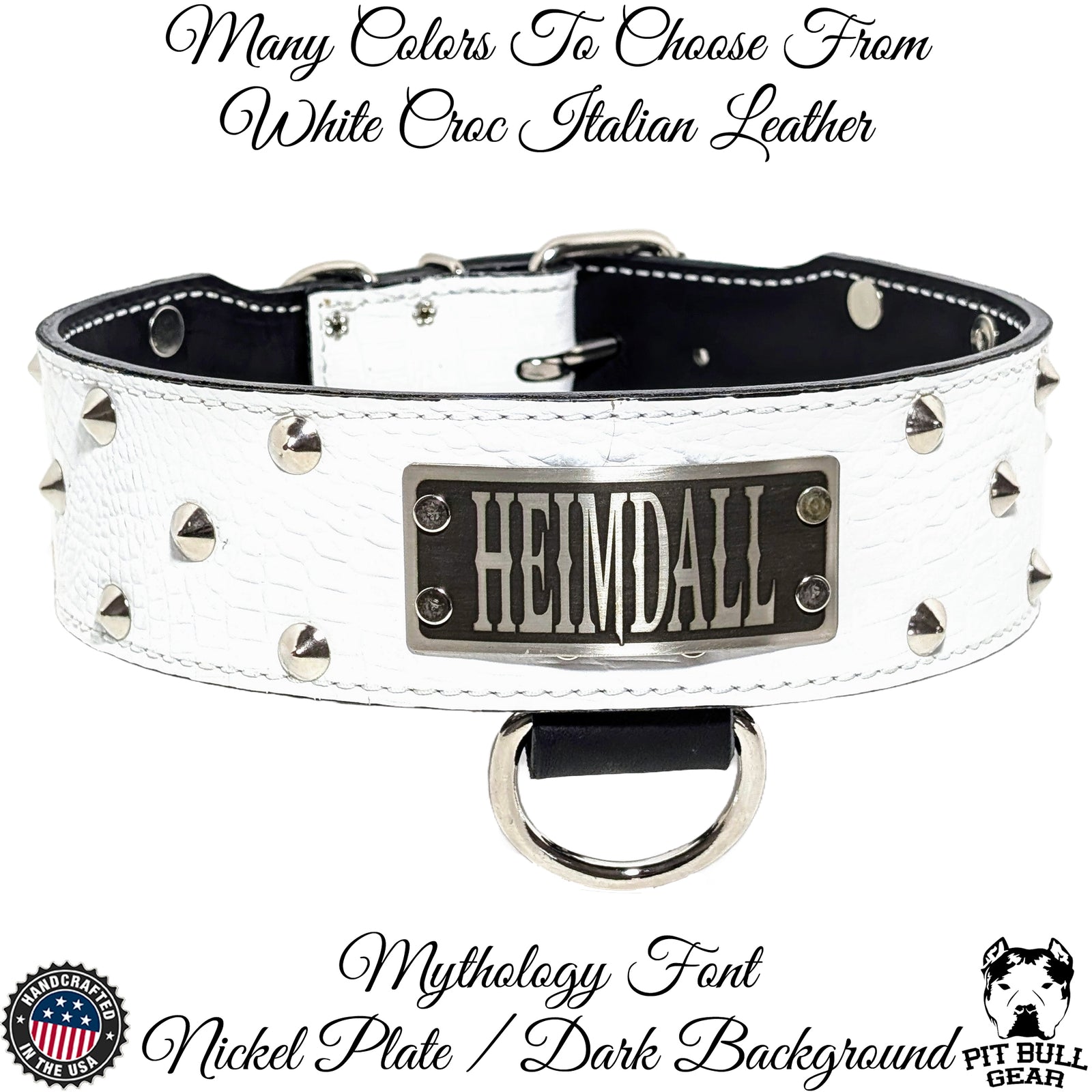 NJ4 - Collar de cuero para perros de 2,5" con tachuelas cónicas y placa con nombre