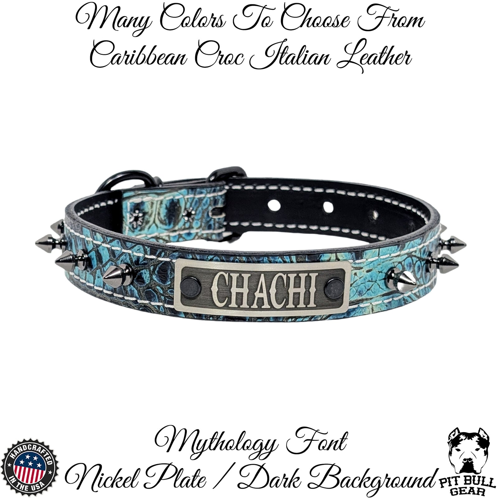 NU19 - 1" Colar Pontudo de Couro Personalizado