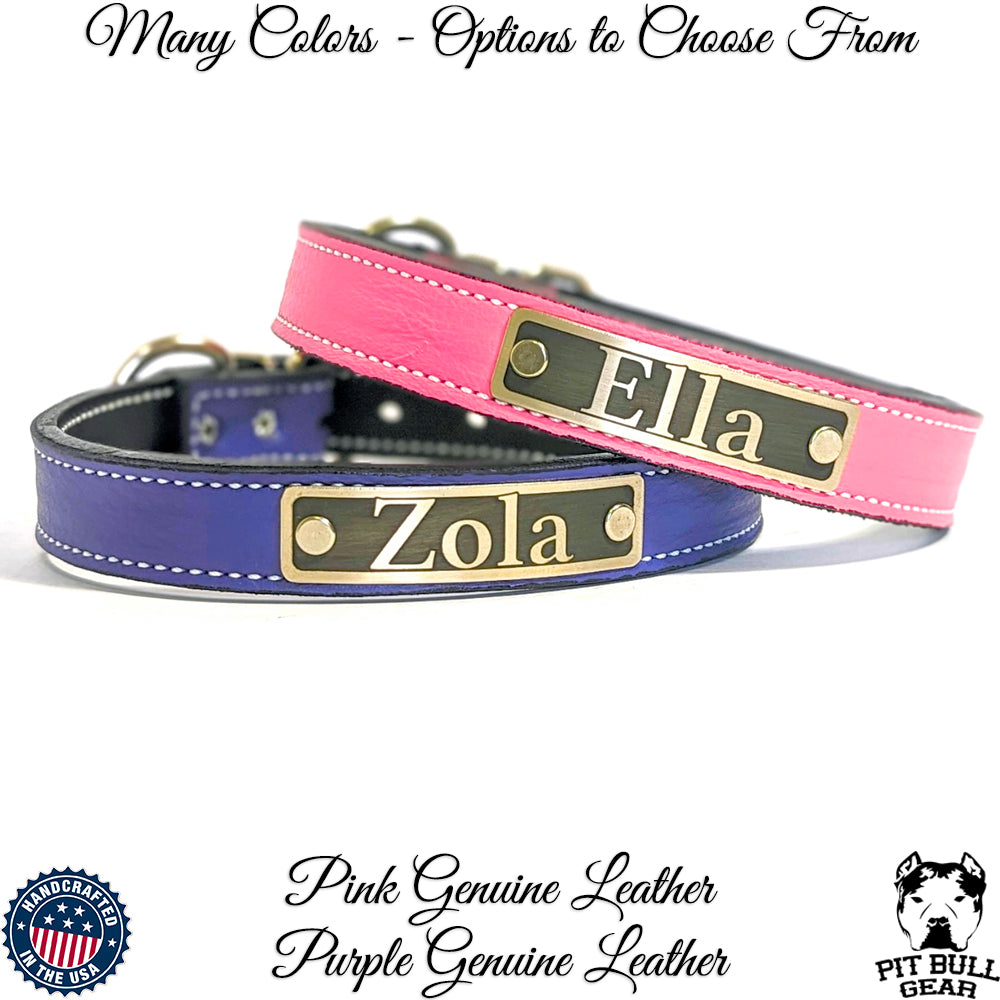 Collar de cuero para perro con placa de identificación personalizada Collar de 1" hecho a medida - NU1