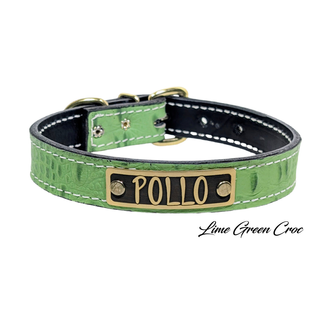 NU1 - Colar de couro com placa de identificação de 1"