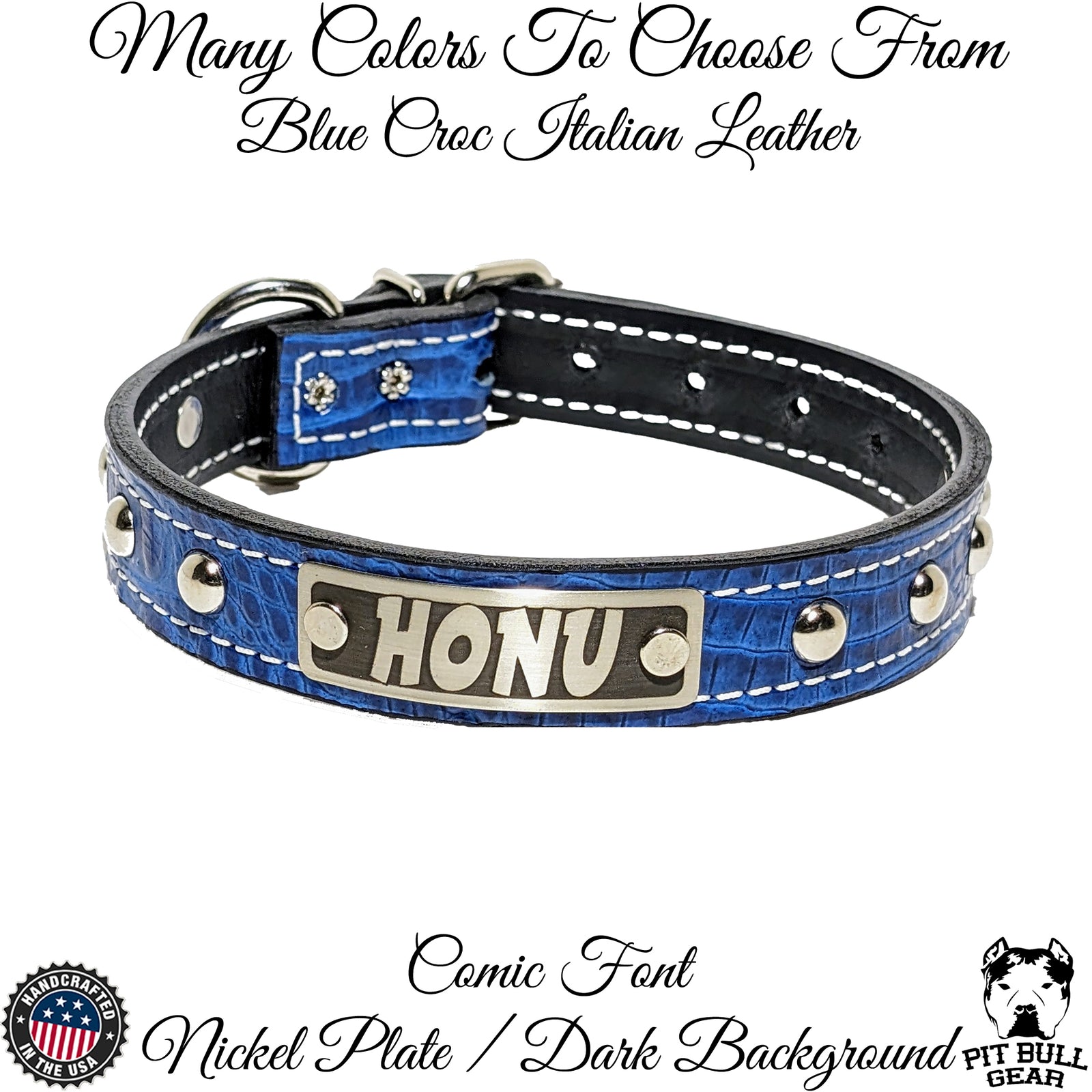 NU2 - Collar para perro de cuero tachonado de 1" de ancho con placa de identificación