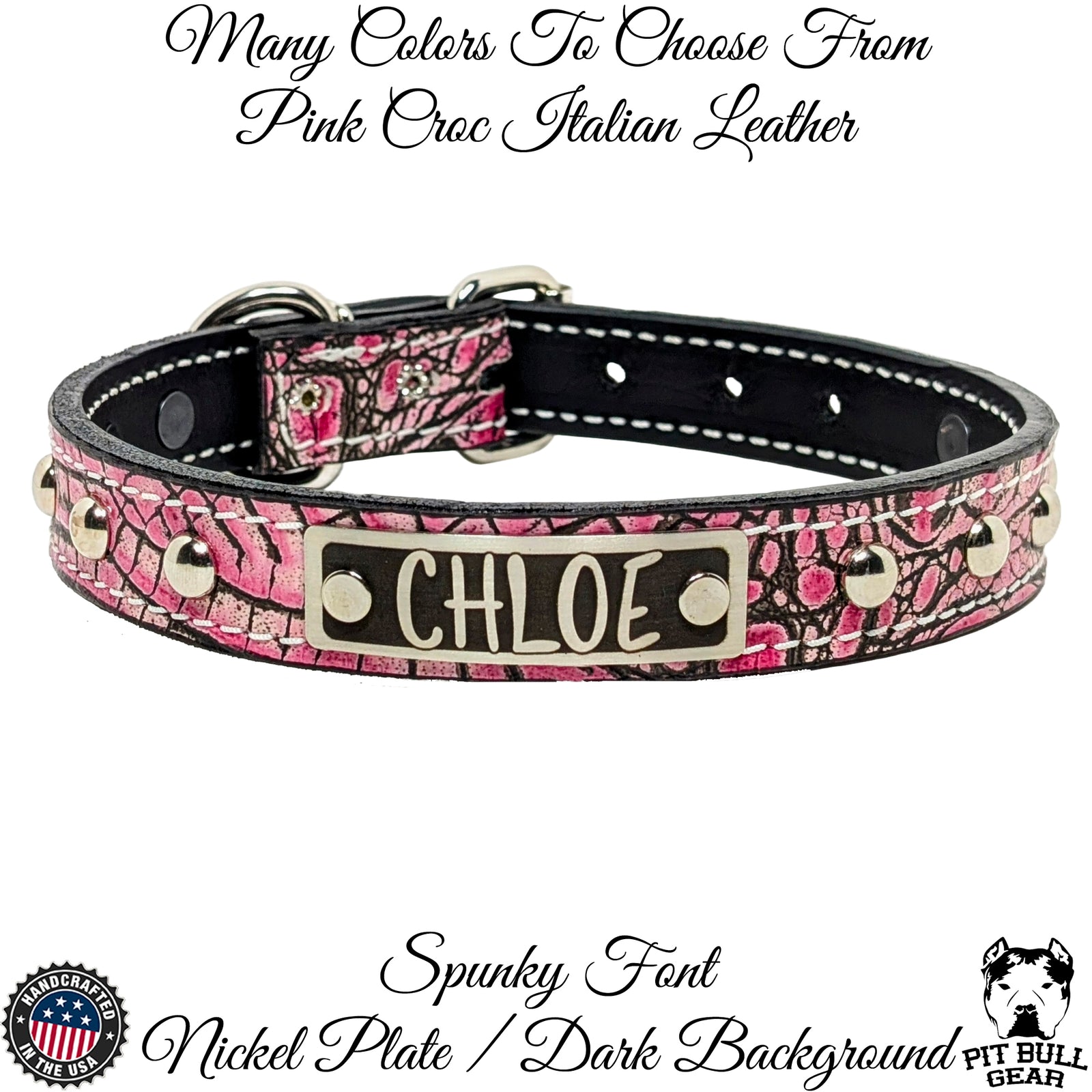 NU2 - Collar para perro de cuero tachonado de 1" de ancho con placa de identificación