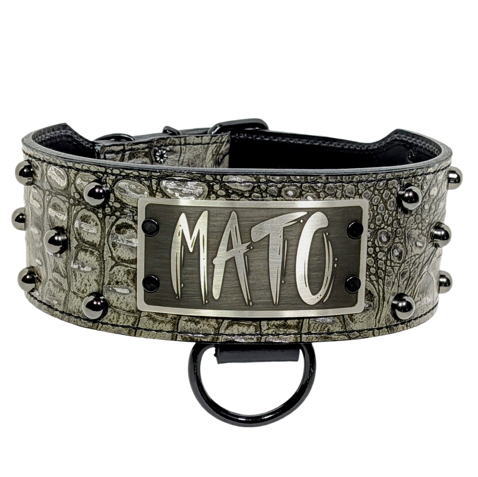 Collar de cuero para perros, collar con placa de identificación, tachonado, collar de 3" de ancho - NX3