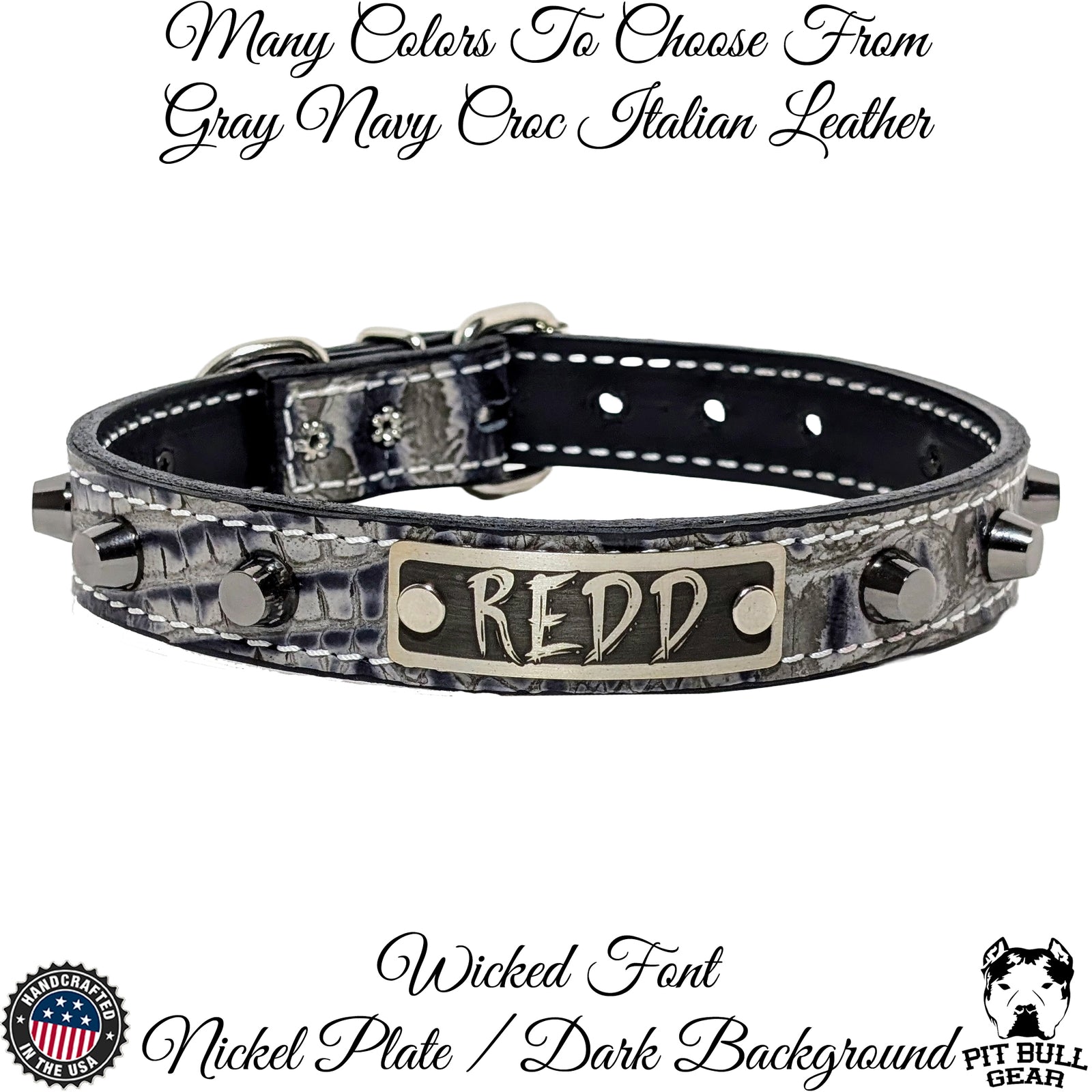 U1 - Collar de cuero para perros de 1" de ancho con tachuelas y placa con nombre