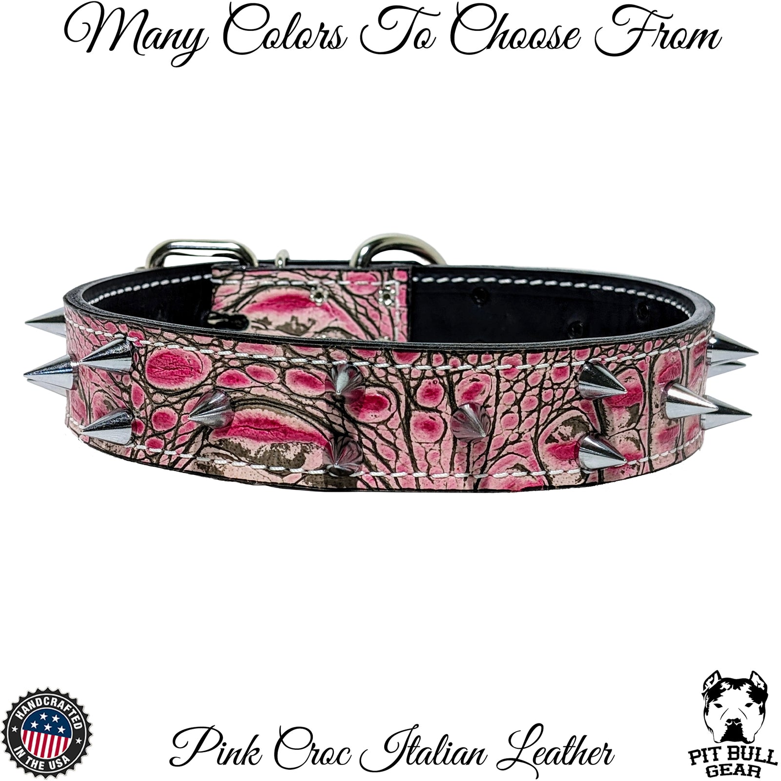 V2 - Collar de cuero con pinchos para perros de 1,5" de ancho