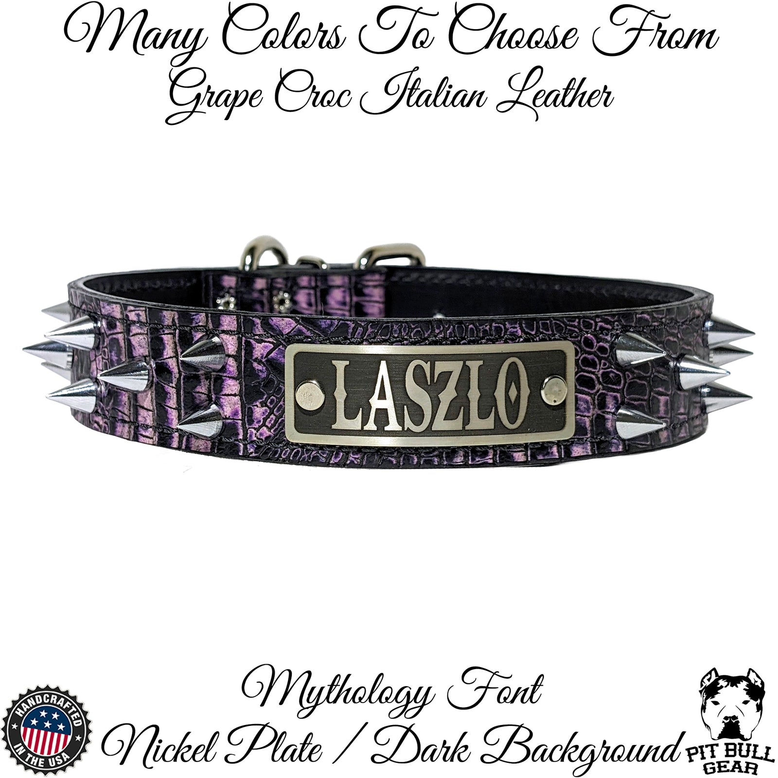 VN5 - 1 1/2" Colar de Couro Placa de Identificação com Cone Spikes