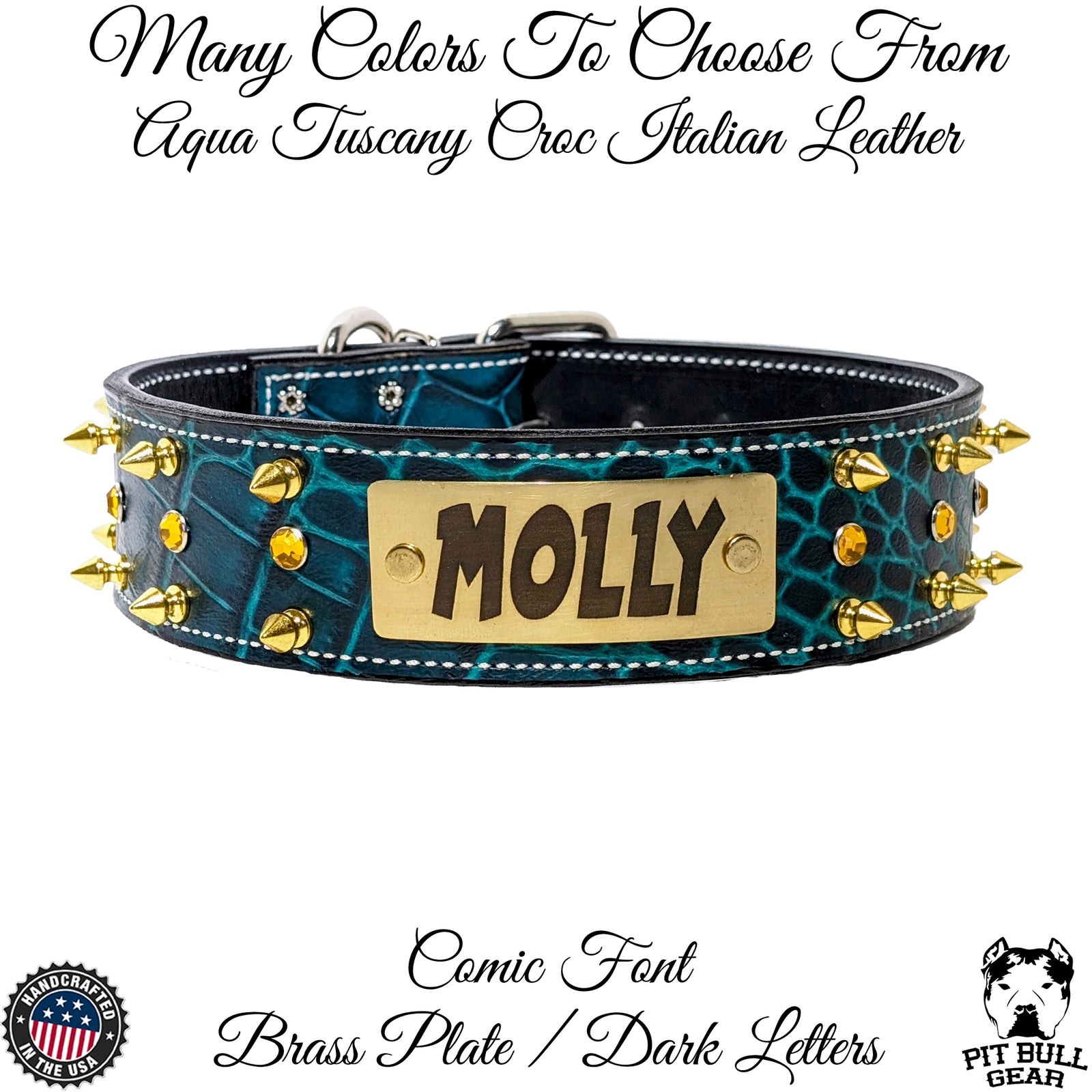 W11 - Colar de couro personalizado de 2" com pontas e pedras preciosas