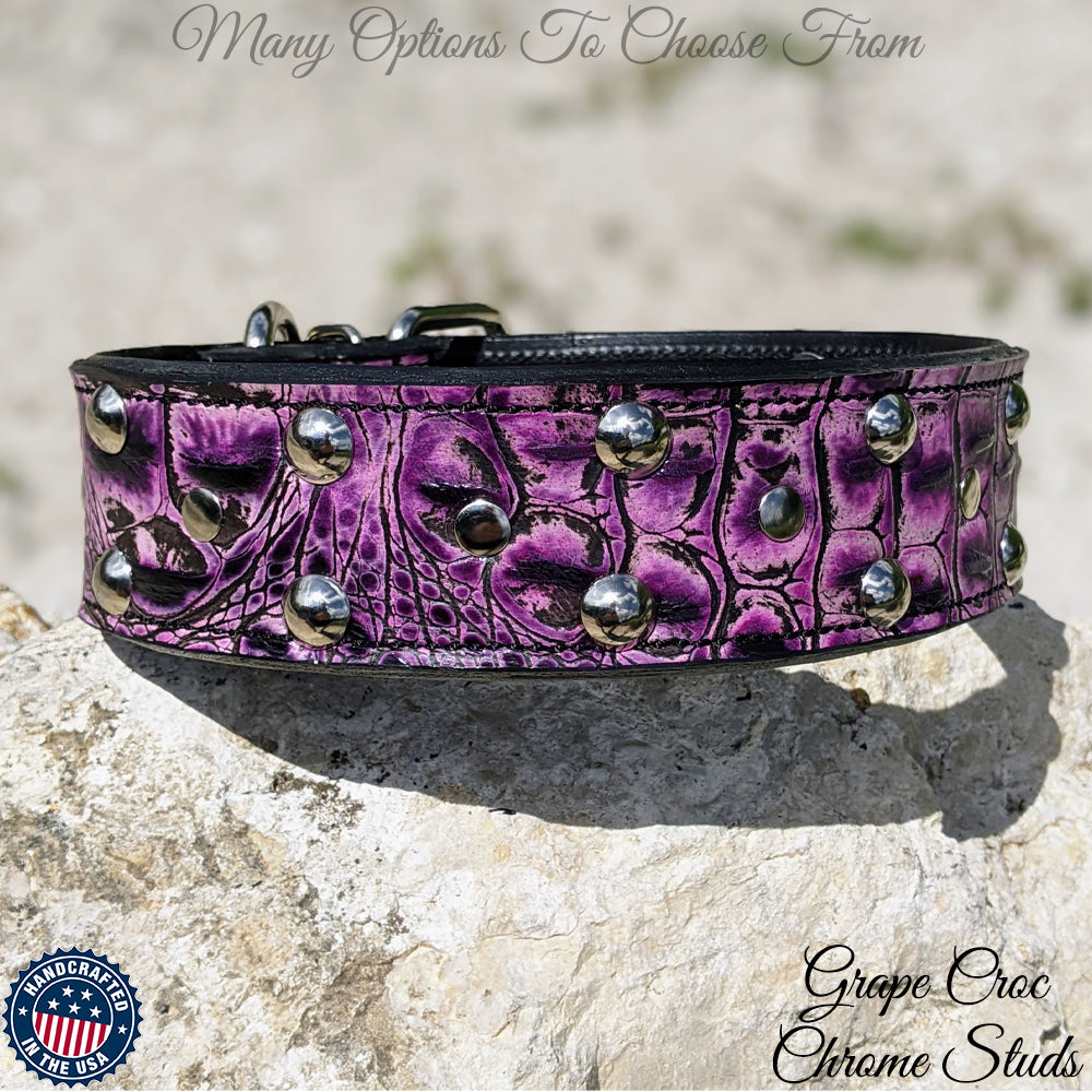 Leather Dog Collar with Studs & Rivets, Custom Collar 2" Wide - W30