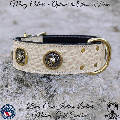 Custom Made Leather Dog Collar with Military Conchos 2" Wide - W32