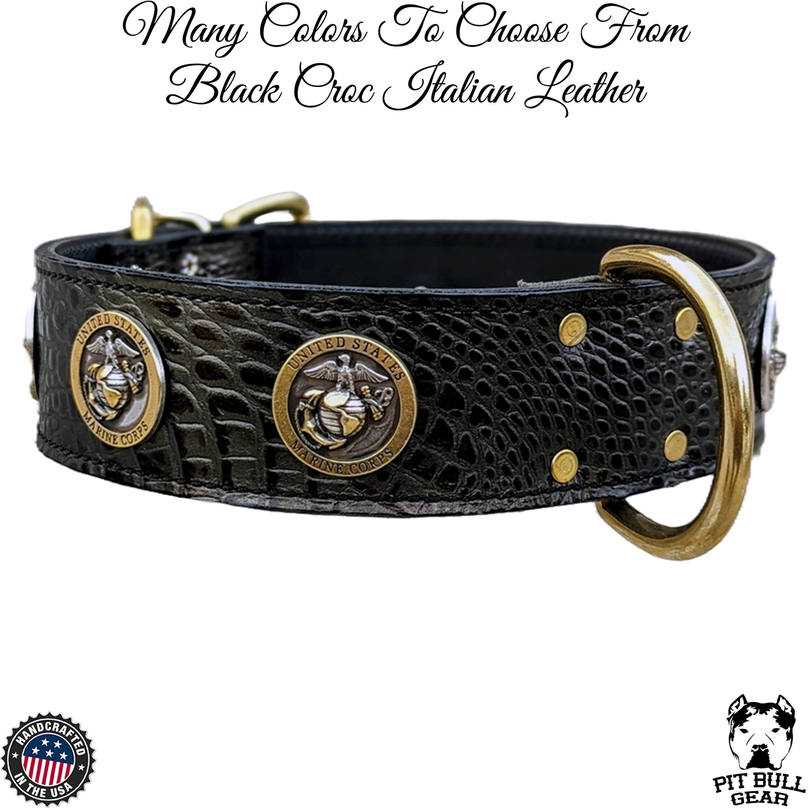 W32 - 2" Wide "Marines" Leather Dog Collar