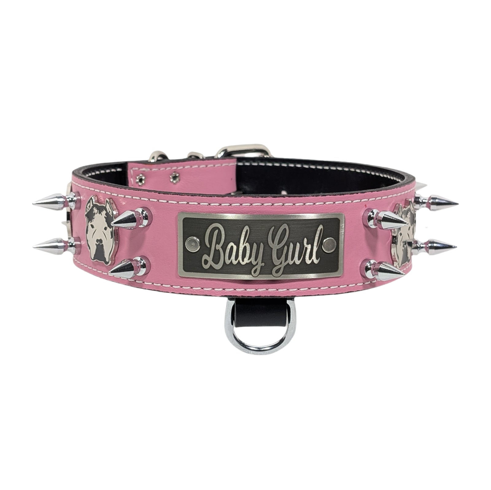 W45 - Coleira personalizada para cães de couro pontiagudo Bully de 2"