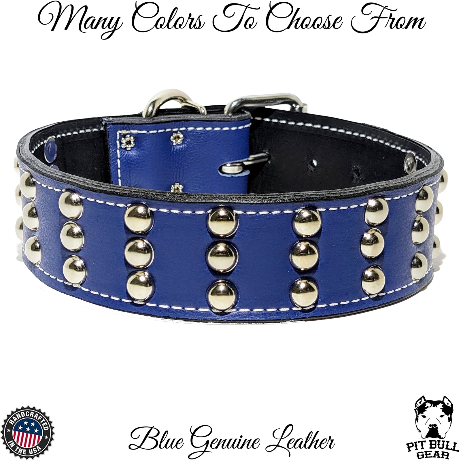 W55 - Collar para perros de cuero tachonado de 2" de ancho