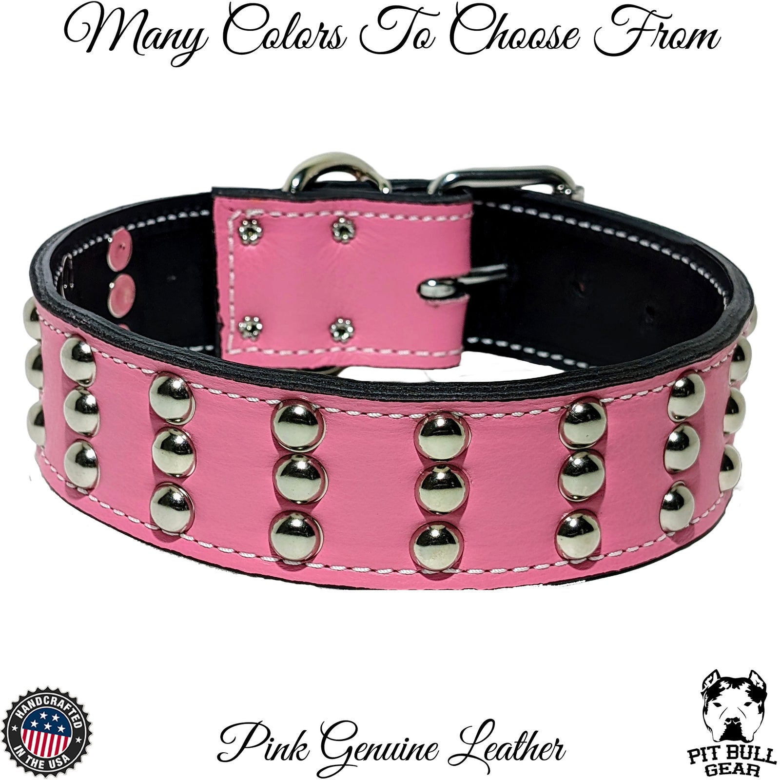 W55 - Collar para perros de cuero tachonado de 2" de ancho