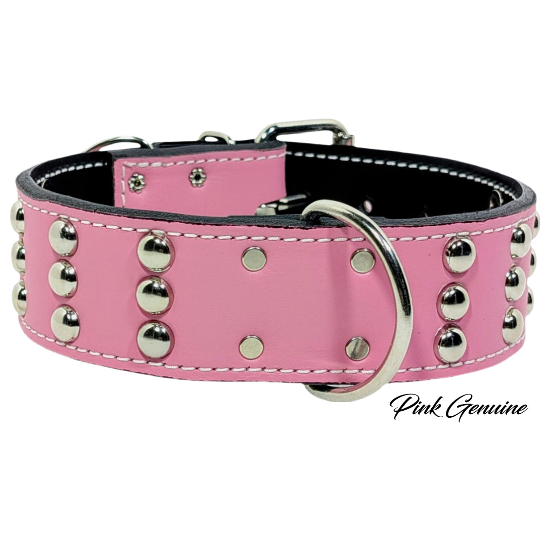 W55 - Collar para perros de cuero tachonado de 2" de ancho