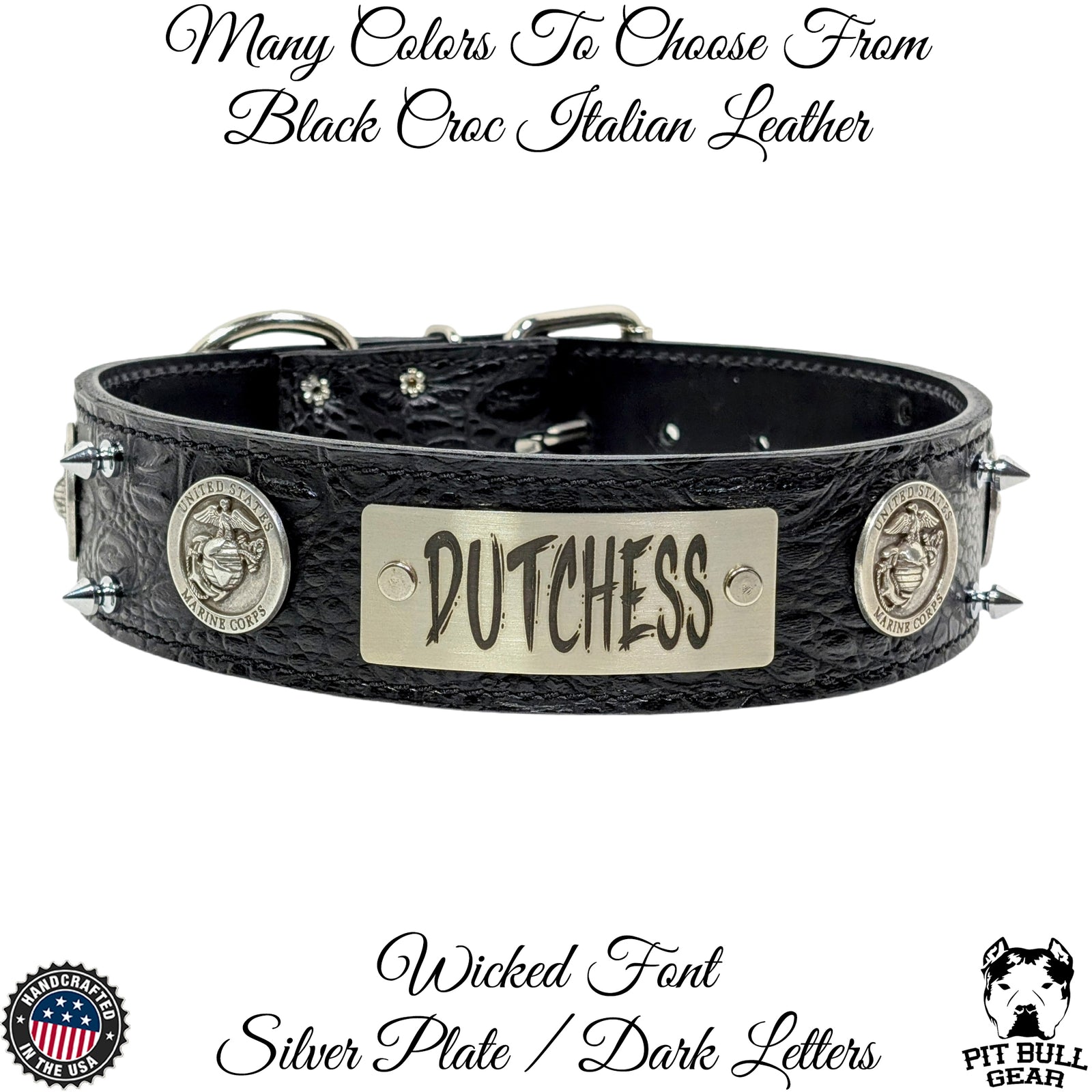 W6 - 2" coleira personalizada de couro militar pontiaguda