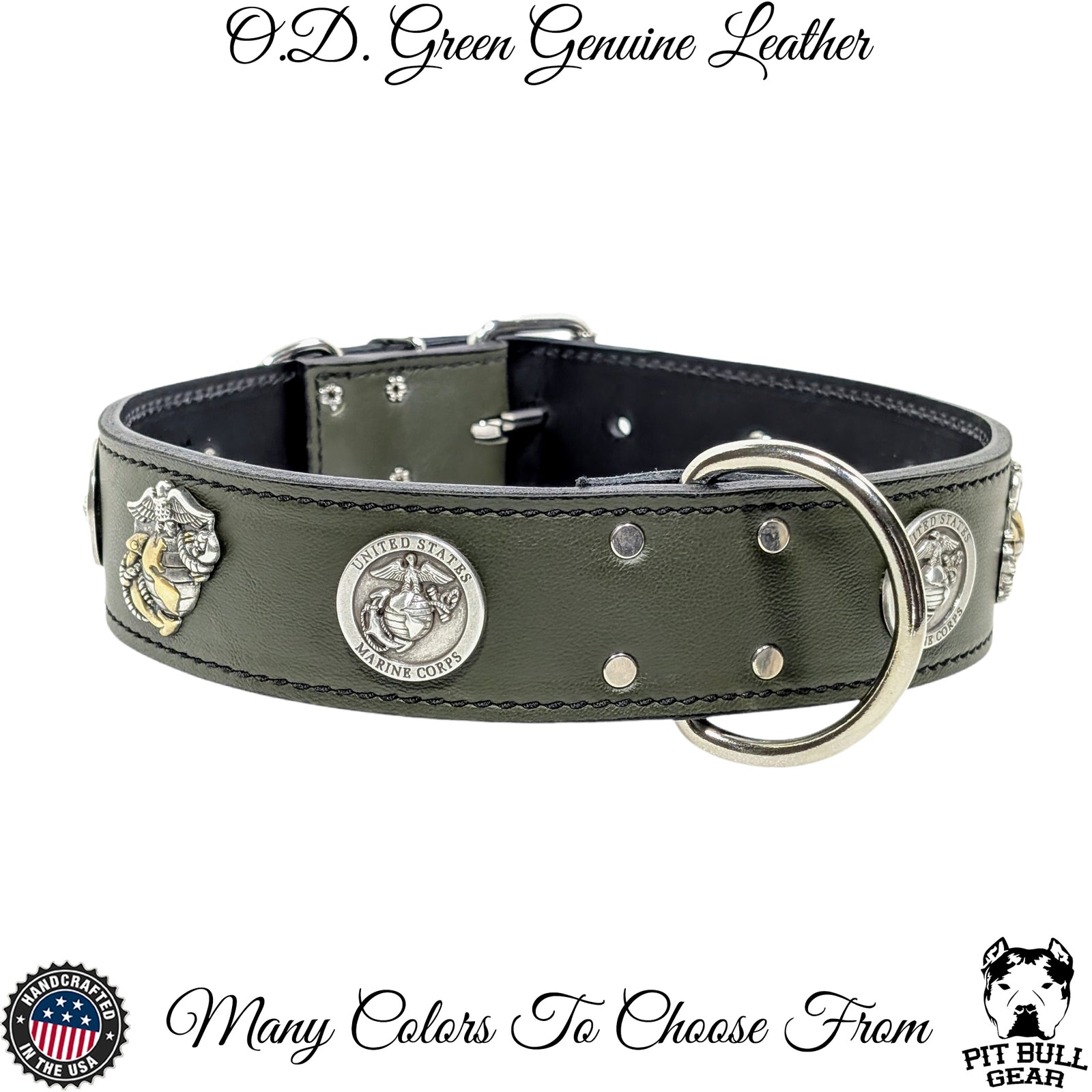 W76 - Coleira para cachorro de couro com tema do Corpo de Fuzileiros Navais de 2"