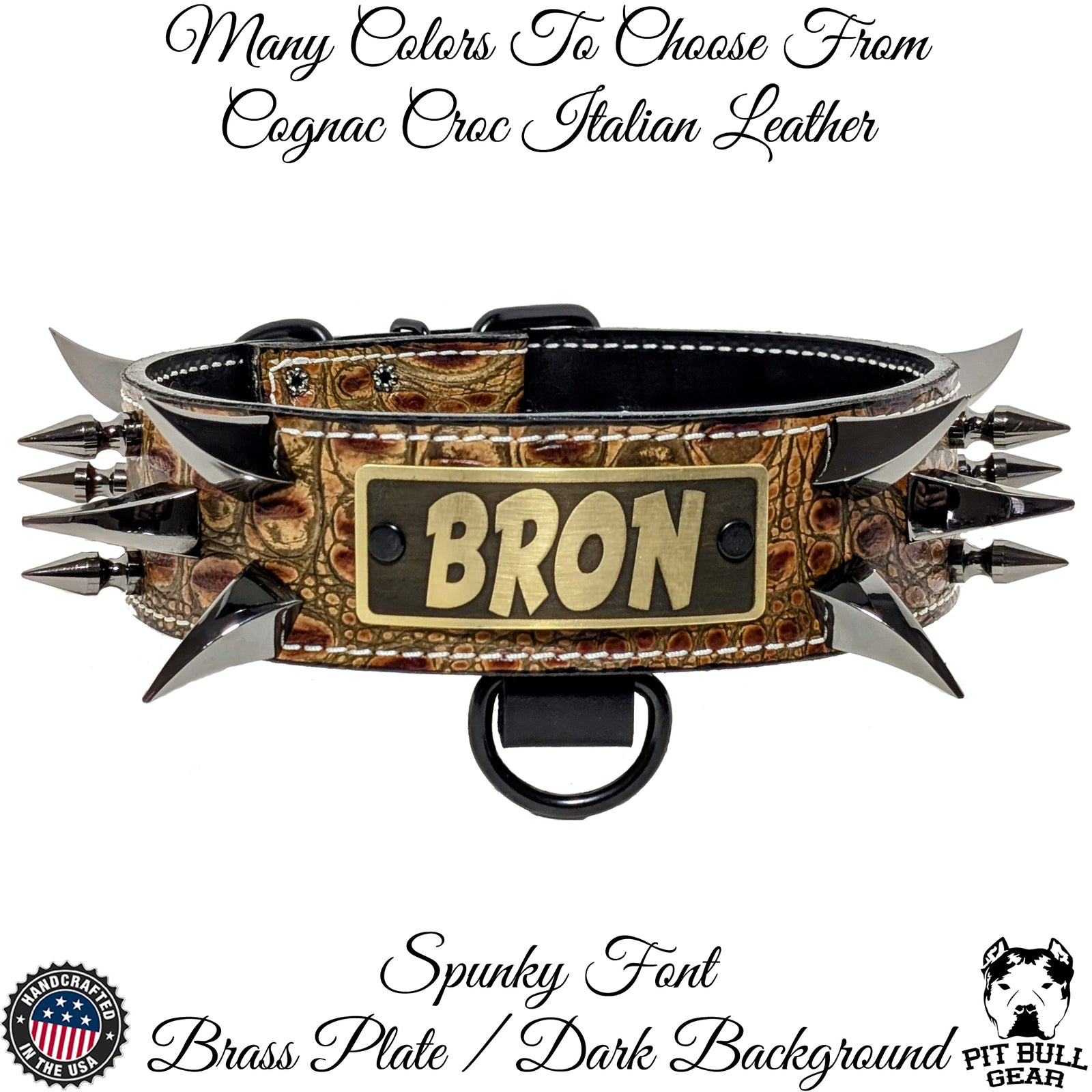 WN14 - Coleira de cachorro de couro pontiagudo com placa de nome de 2"